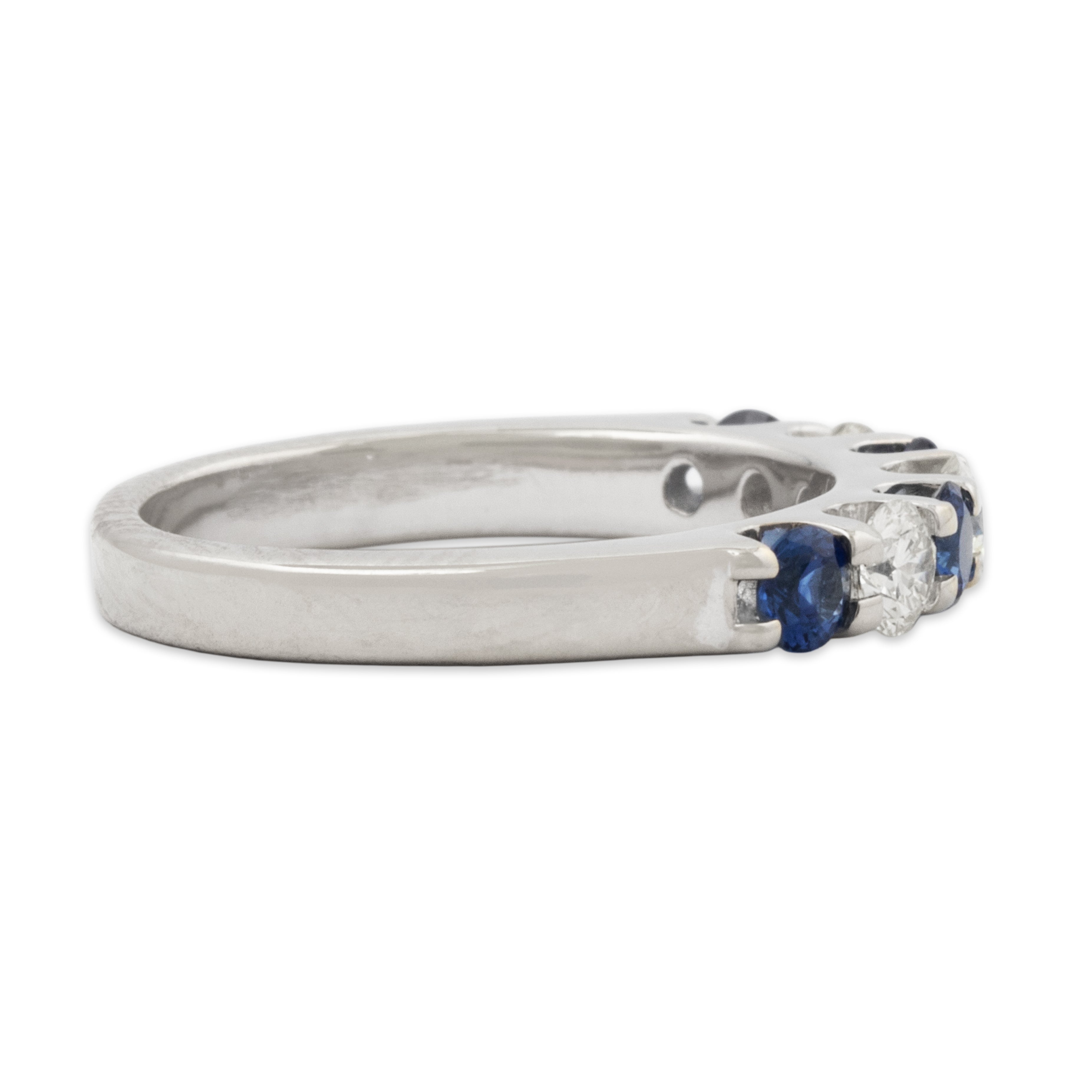Vintage 14k White Gold .56cttw Blue Sapphire Diamond Alternating Ring 5.25、mySite、hinf8tx79
