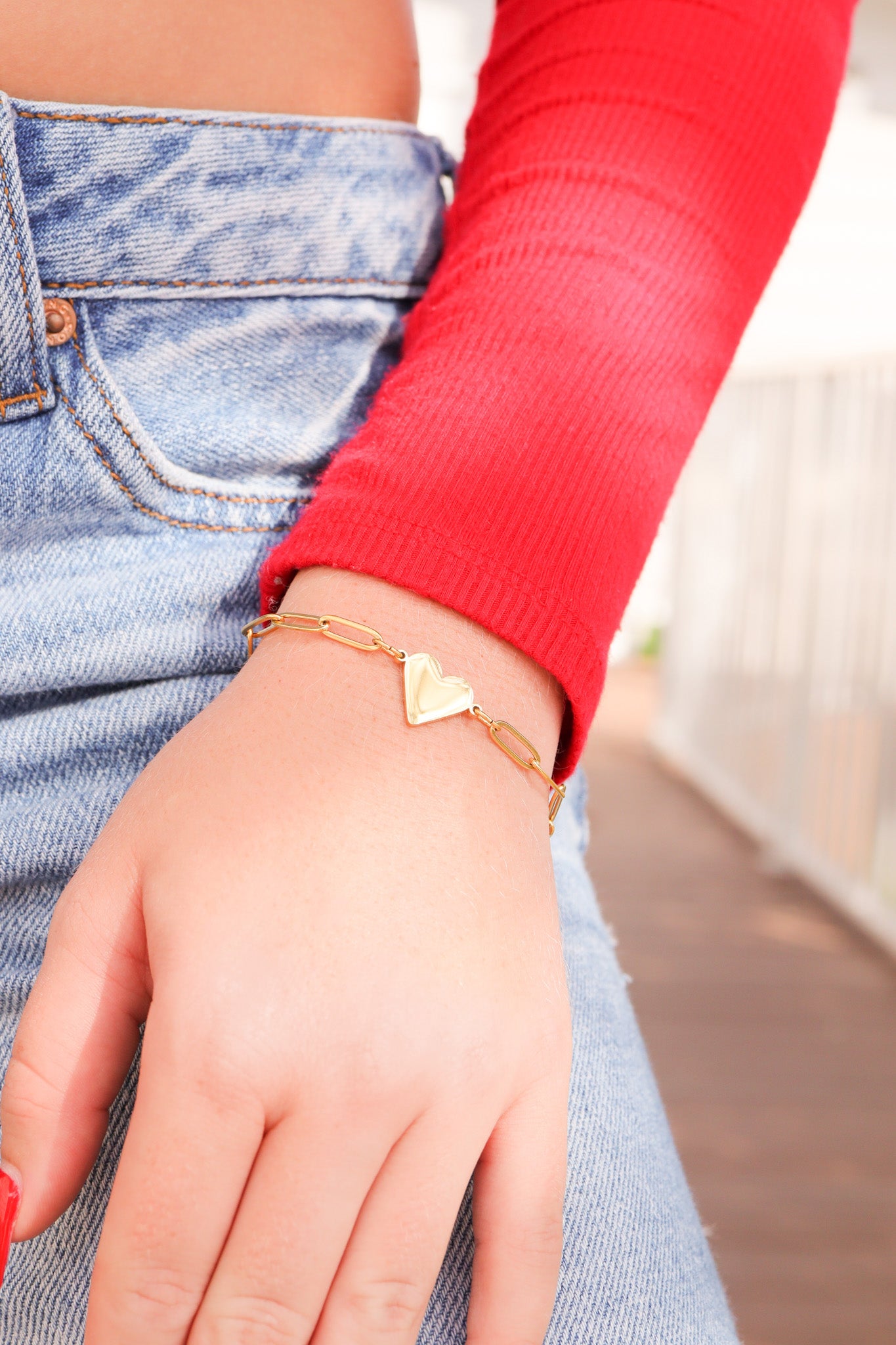 18K Gold PVD Stainless Steel Paperclip Heart Bracelet / SBB0303、mySite、dreamappss