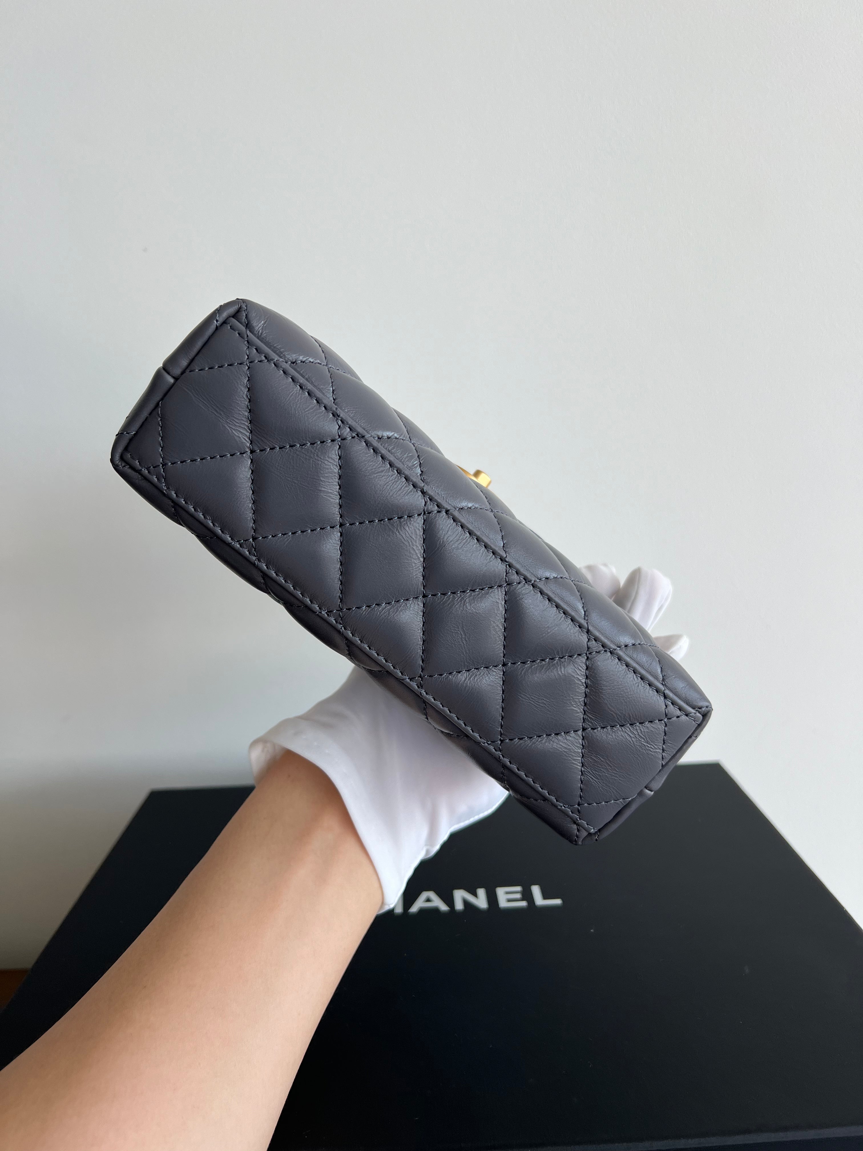 Chanel Kelly Shopping Bag Shiny Aged Calfskin & Gold Hardware Grey (Mini)、mySite、garminoutage.com