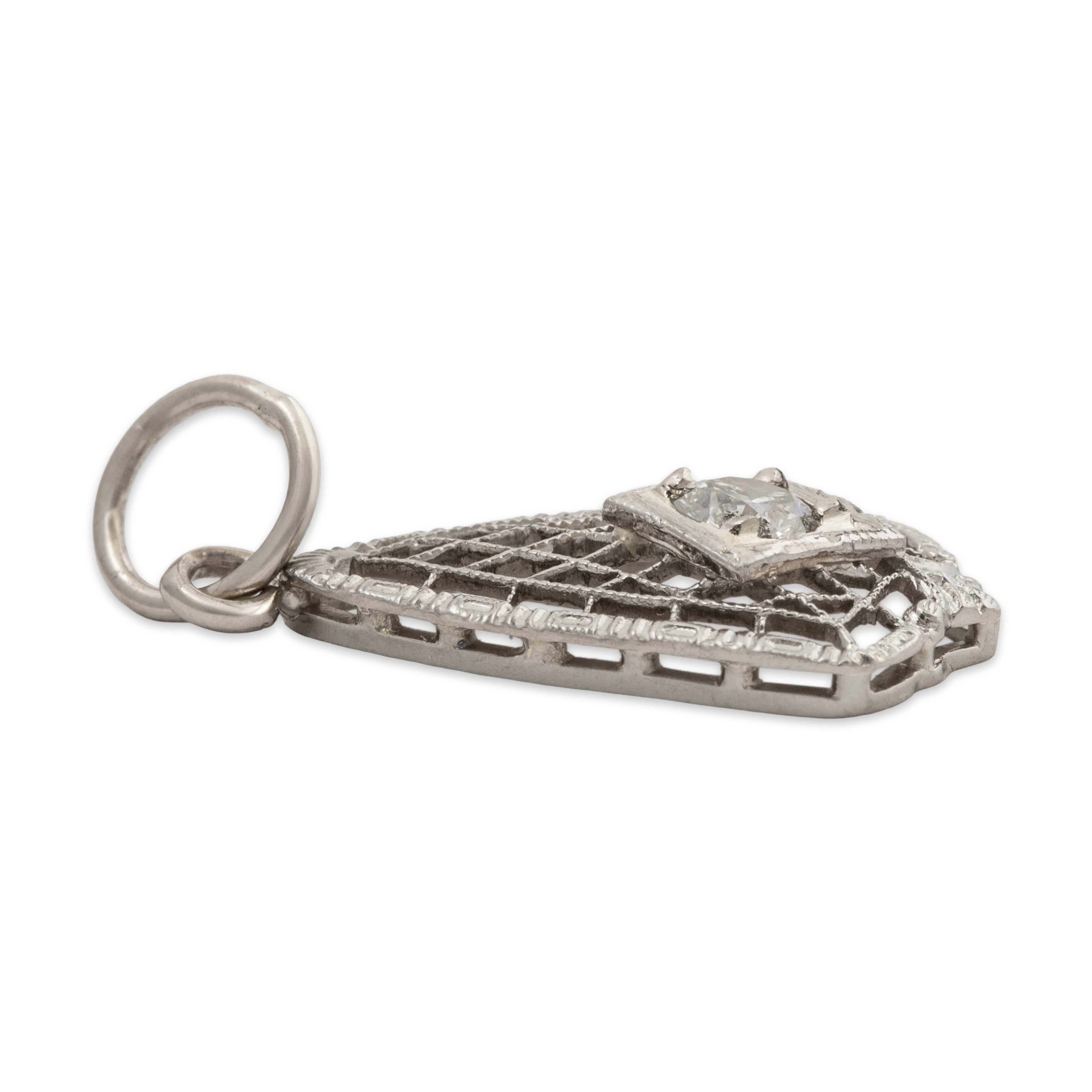 Antique Art Deco 14k White & Yellow Gold Diamond Openwork Shield Charm / Pendant、mySite、hinf8tx79