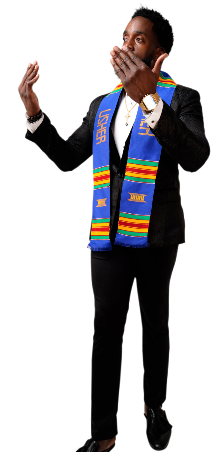 Usher Handwoven Kente Cloth Scarf-Sash DP1550、mySite、solidvoid