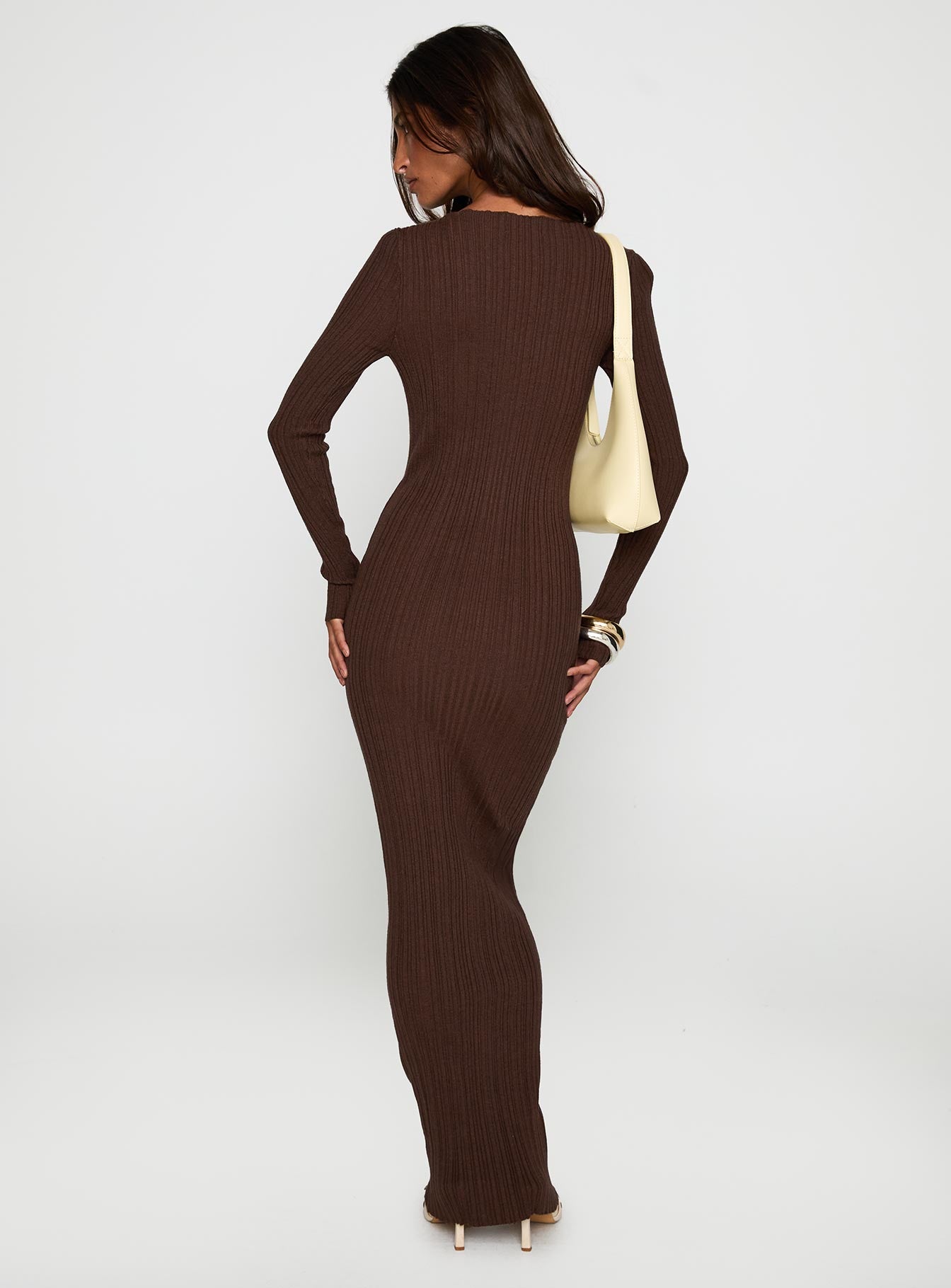 Gyselle Long Sleeve Maxi Dress Brown、mySite、solidvoid