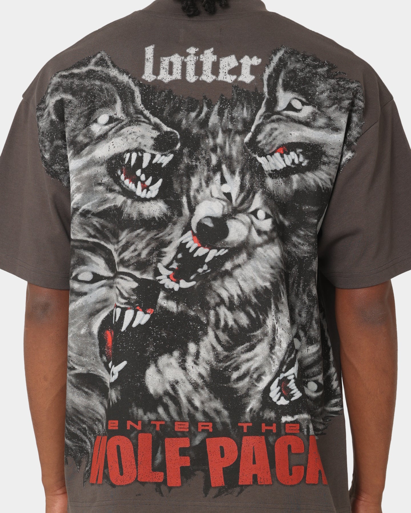 Loiter Wolf Pack Vintage T-Shirt Charcoal、mySite、zt4zffjzw