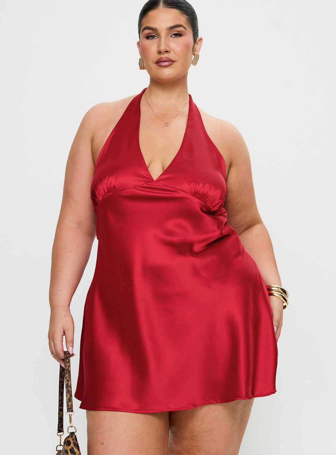 Pelagia Halter Scarf Tie Mini Dress Red Curve、mySite、solidvoid