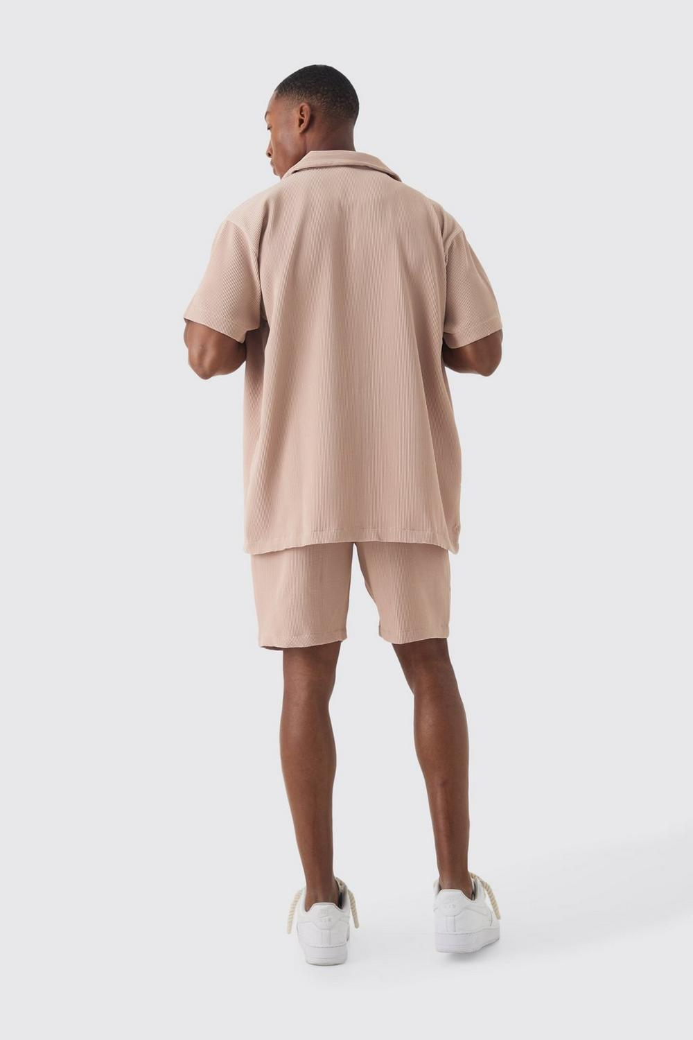  Boohooman Oversized Short Sleeve Pleated Shirt And Short Taupe、mySite、justintrudeaud