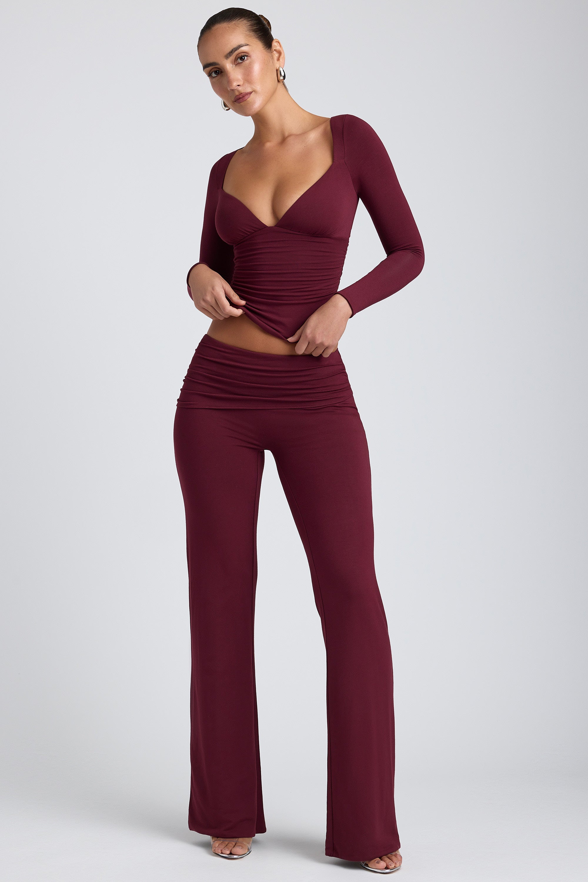 Modal Mid-Rise Straight-Leg Trousers in Plum、mySite、solidvoid