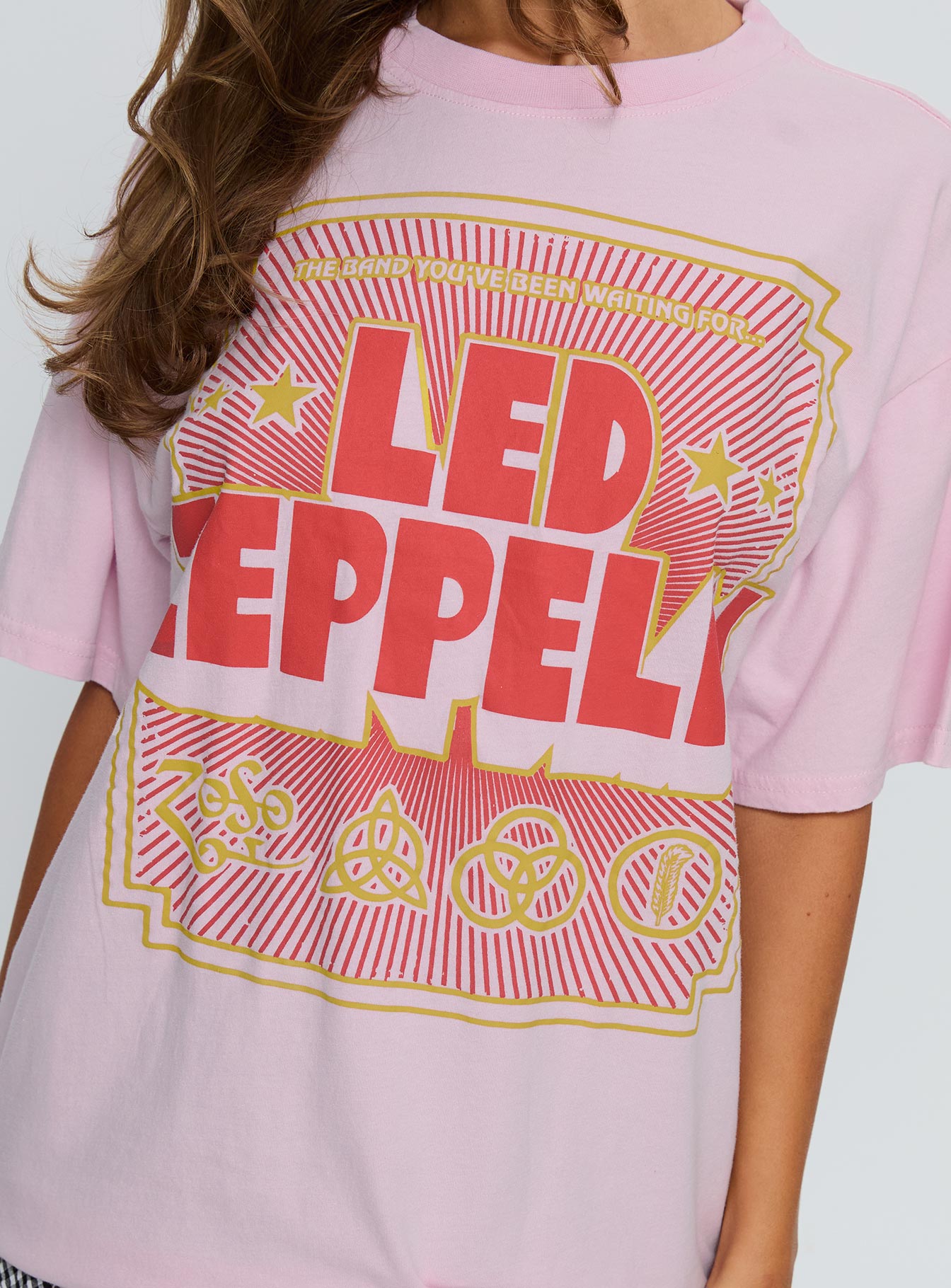 Led Zeppelin Oversized Vintage Graphic Top Pink、mySite、solidvoid