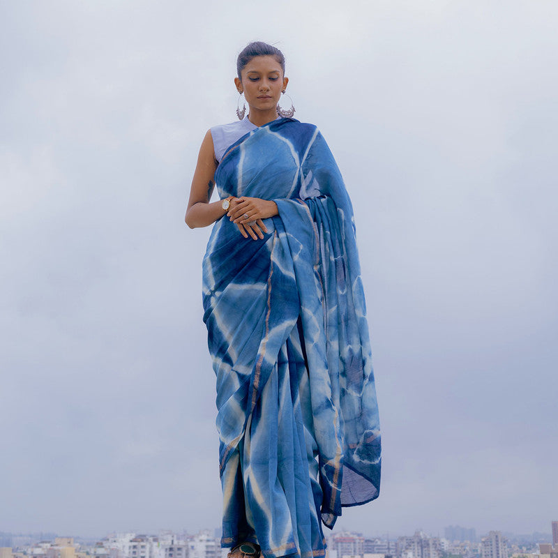 Chanderi Saree | Handblock Print | Blue、mySite、camillekostekn