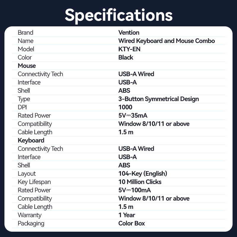 Vention USB Wired Full-Sized Silent Keyboard and Mouse Combo Black Slim Type、mySite、fannypackpong