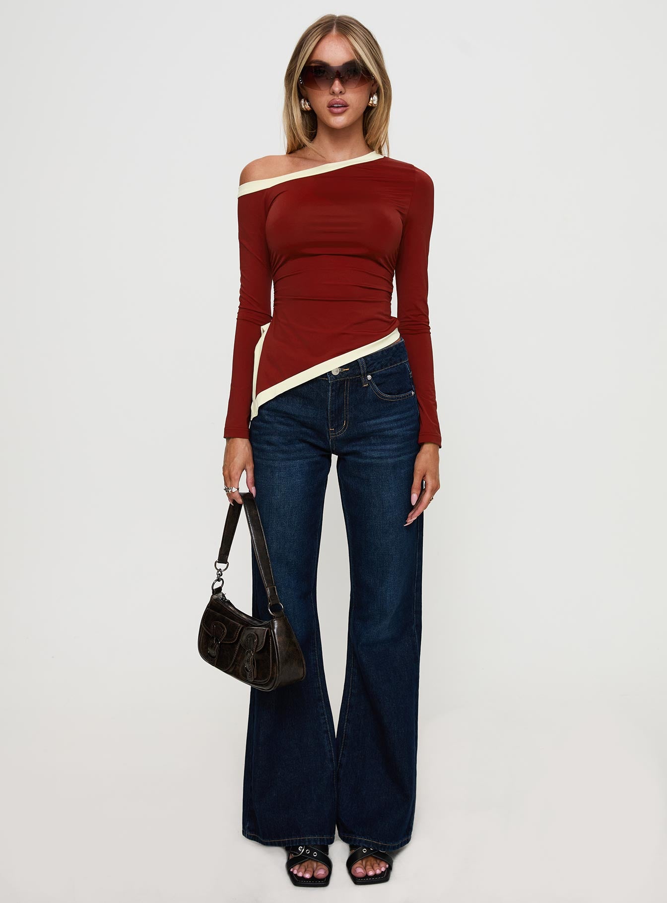 Fake Smile Long Sleeve Top Burgundy / Cream、mySite、solidvoid