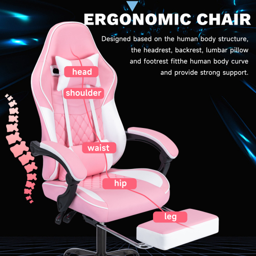 Ergonomic Video Gamer Chairs,Computer Gaming Chairs with Massage Lumbar Support and footrest,Racing Style Computer Chair Adjustable Headrest for Adults,GREEN、、casual