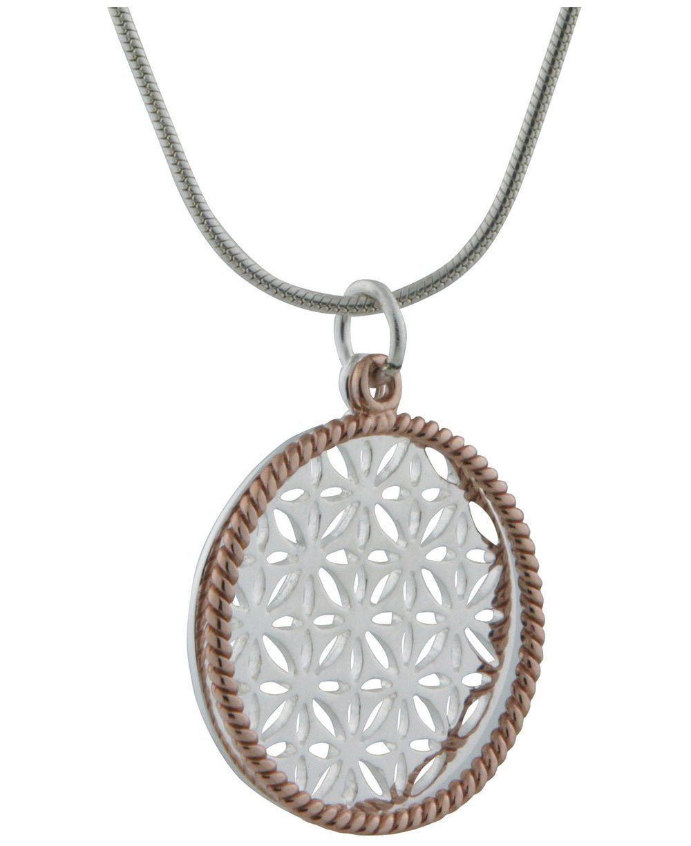 Flower of Life Rose Gold Halo Pendant, Sterling Silver、mySite、topwebapps