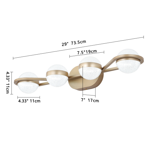 (Same as W134067503/L2001) 28" Golden Minimalist LED Bathroom Vanity Light with Crystal Sand Acrylic Shades, 4-Light Wall Mounted Decorative Lighting Fixture, Suitable for Bathroom Vanity Mirror、、eastwooduniform