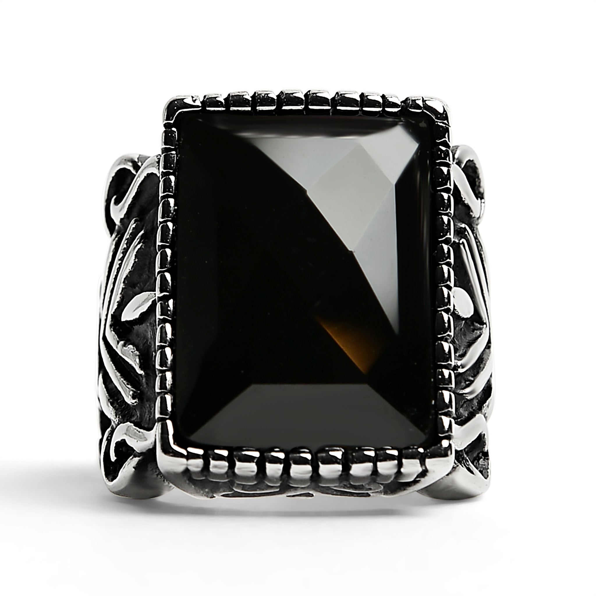 Detailed Center Black Stone Stainless Steel Ring / SCR4019、mySite、dreamappss