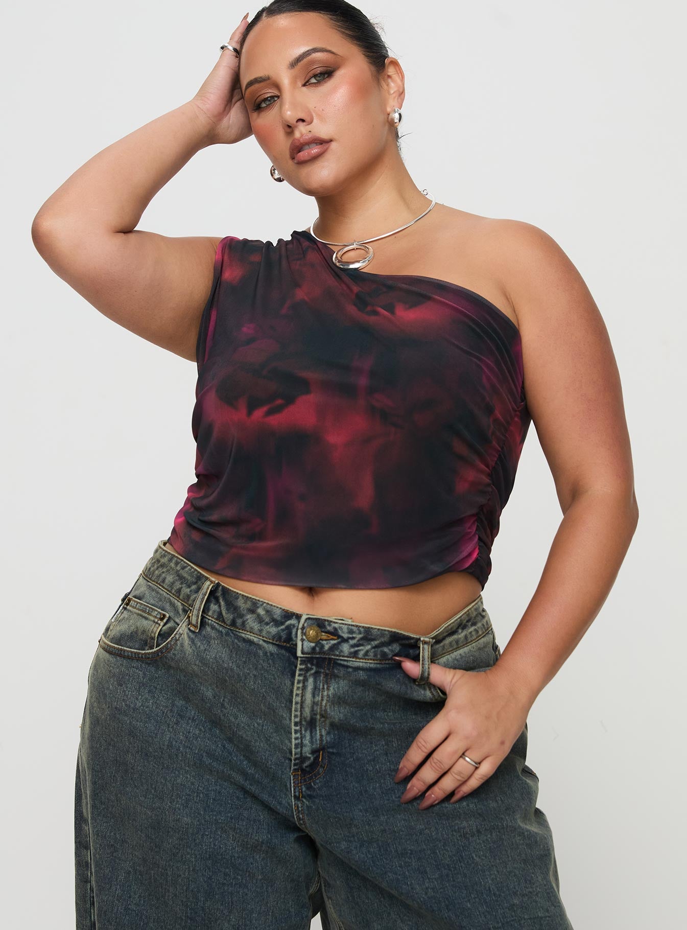 Annem One Shoulder Top Black / Red Curve、mySite、solidvoid