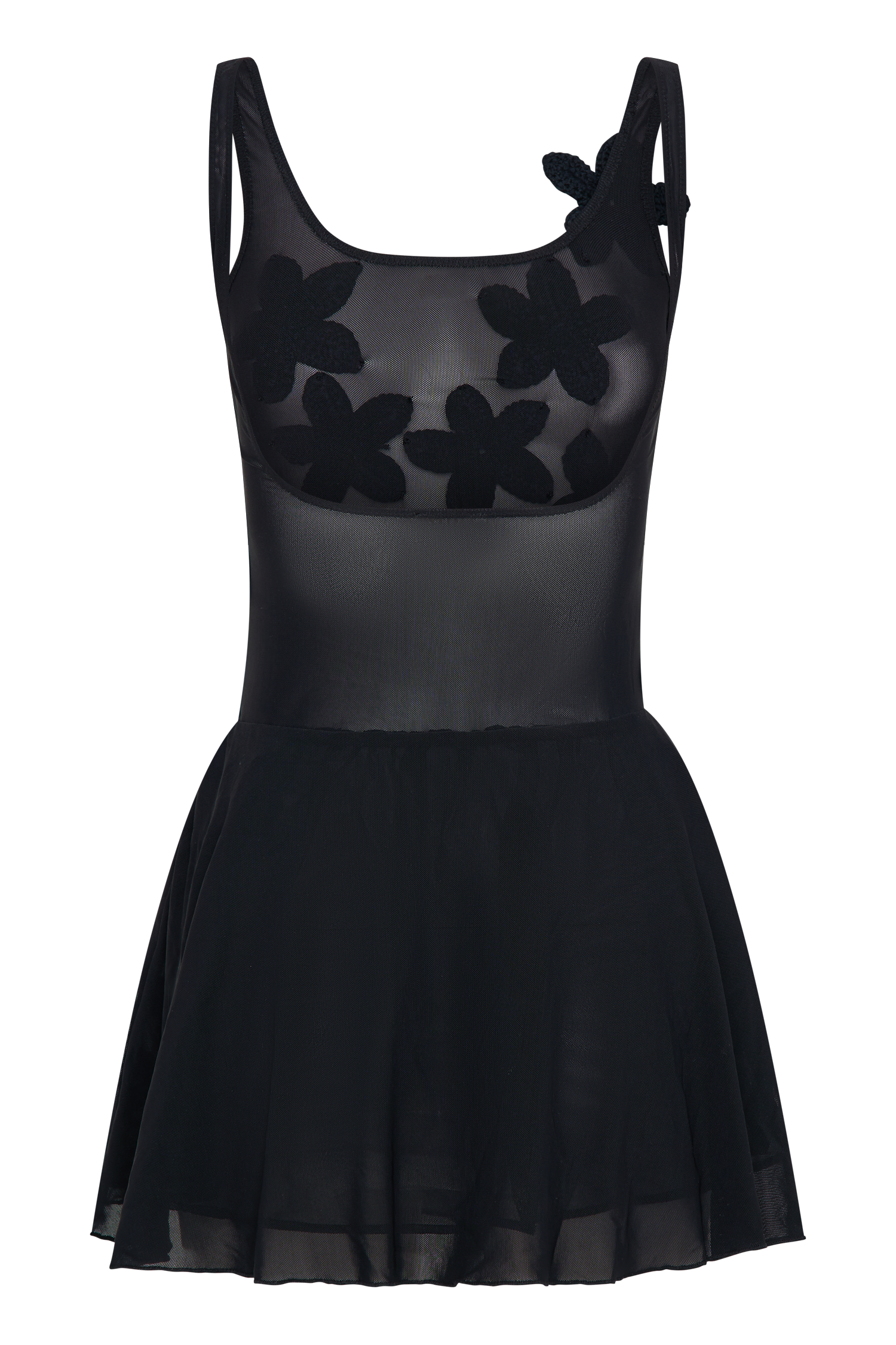 Melanie Mesh Mini Dress With Flowers - Black、mySite、solidvoid