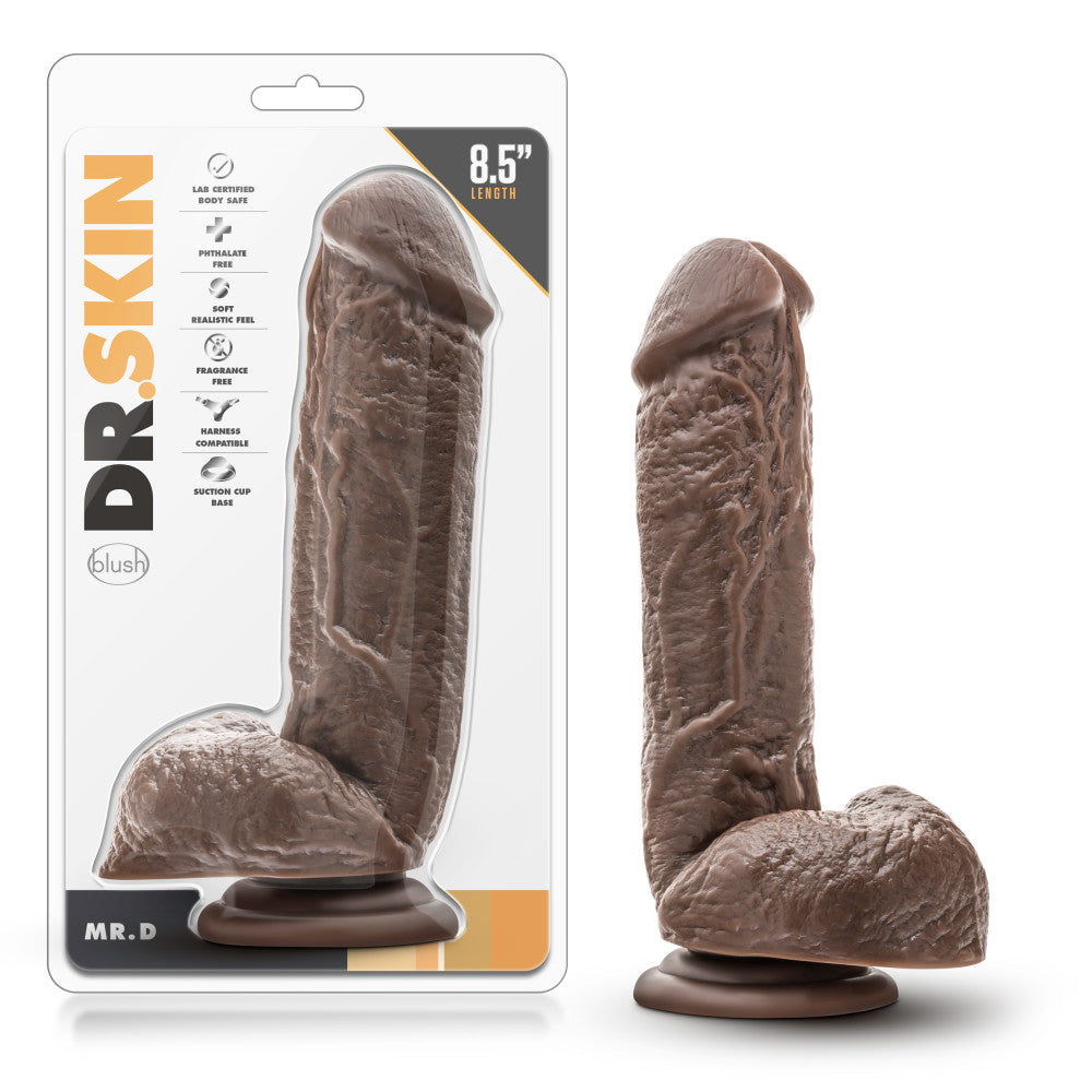 Dr. Skin By Blush® | Mr. D Realistic Chocolate 8.5-Inch Long Dildo With Balls & Suction Cup Base、mySite、bottomscart