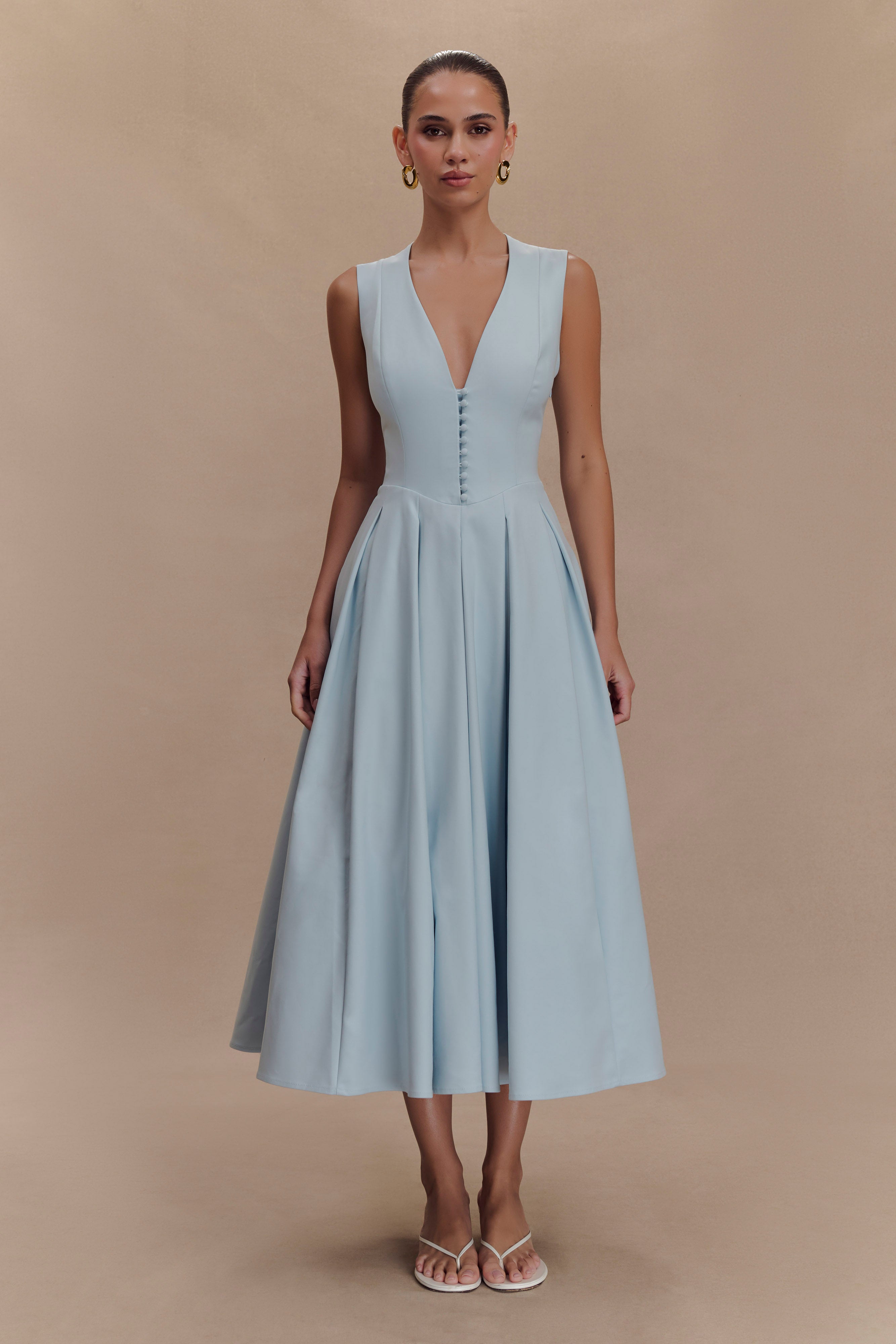 Keely Cotton Sleeveless Midi Dress - Sky Blue、mySite、solidvoid