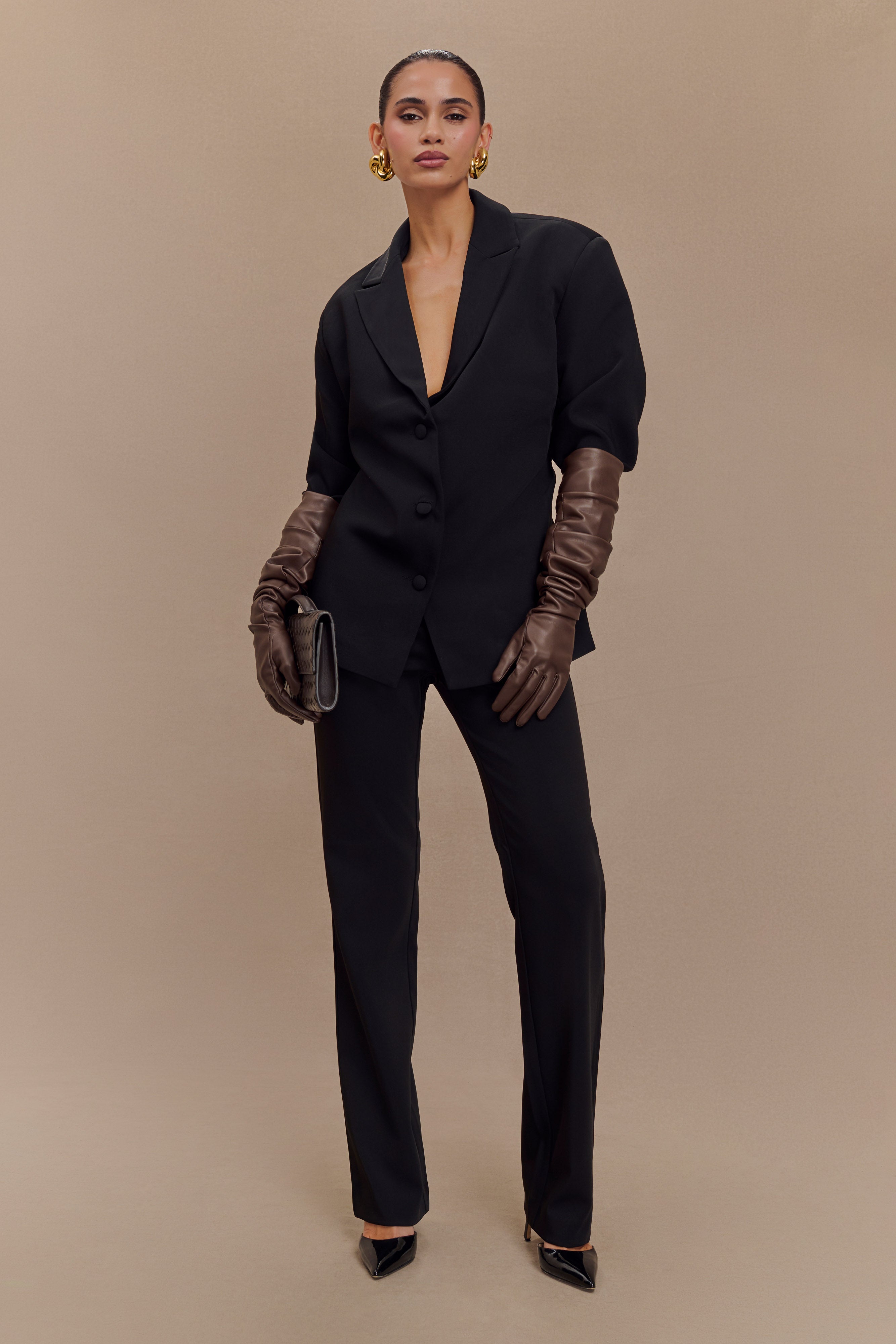 Jasper Faux Leather Elbow Length Gloves - Dark Chocolate、mySite、solidvoid