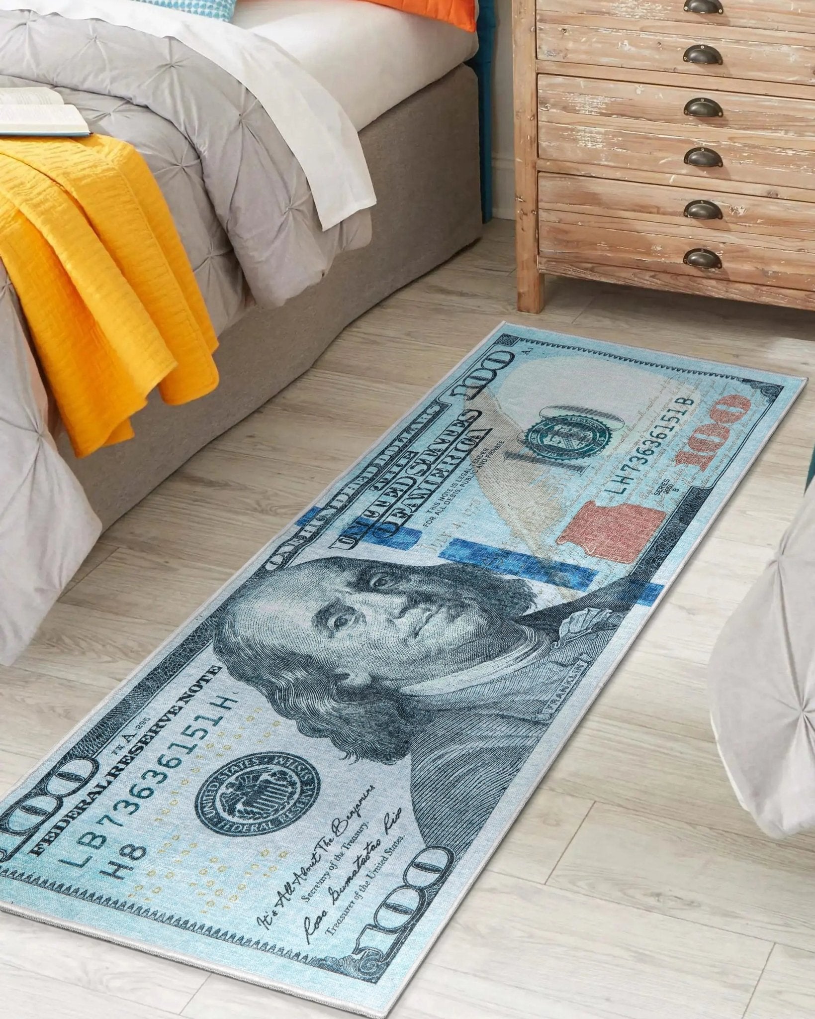 New Hundred Dollar Bill Green Blue Novelty Runner Flat-Weave Rug、mySite、gigharbornorthrealestate