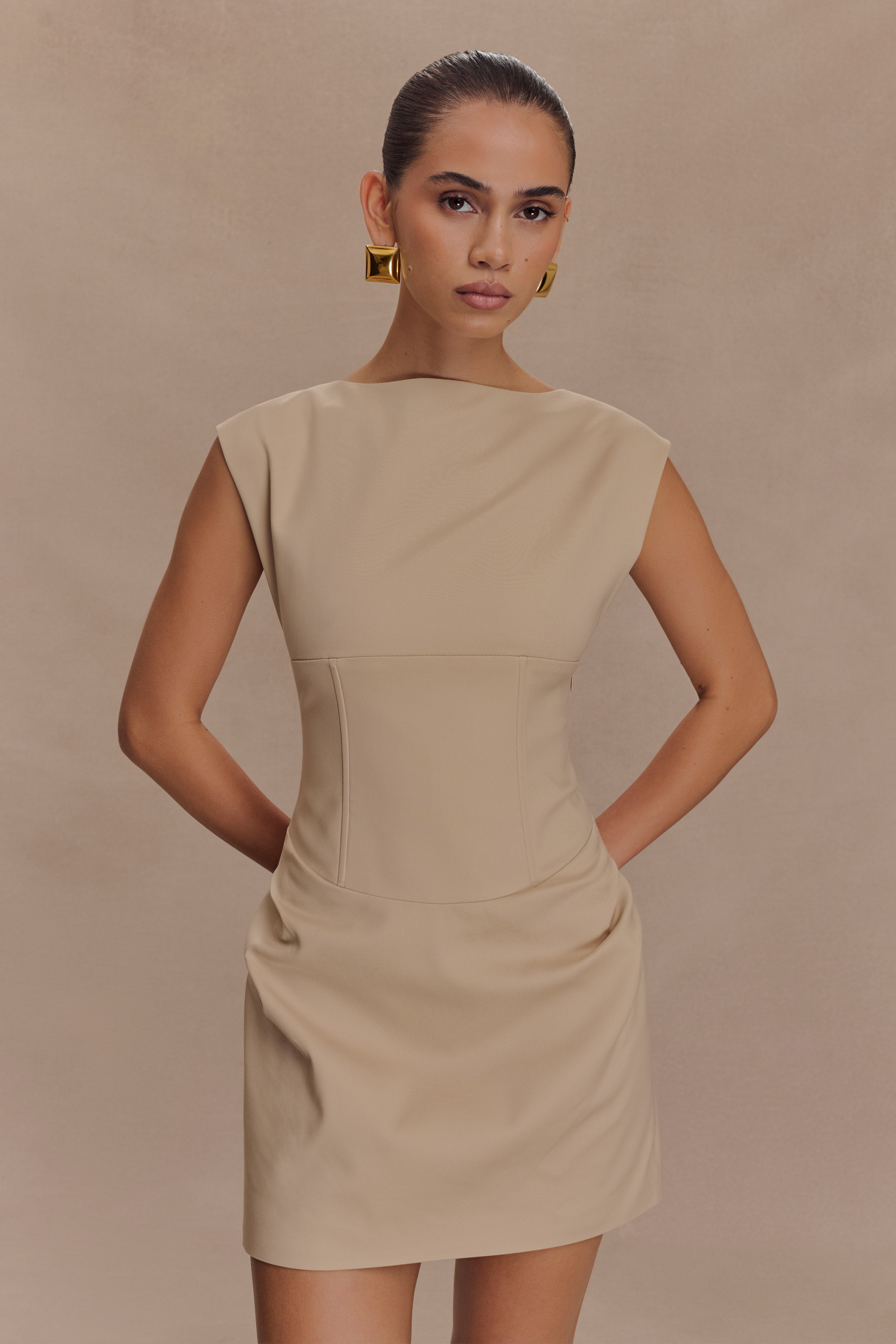 Doris Sleeveless Mini Dress - Camel、mySite、solidvoid