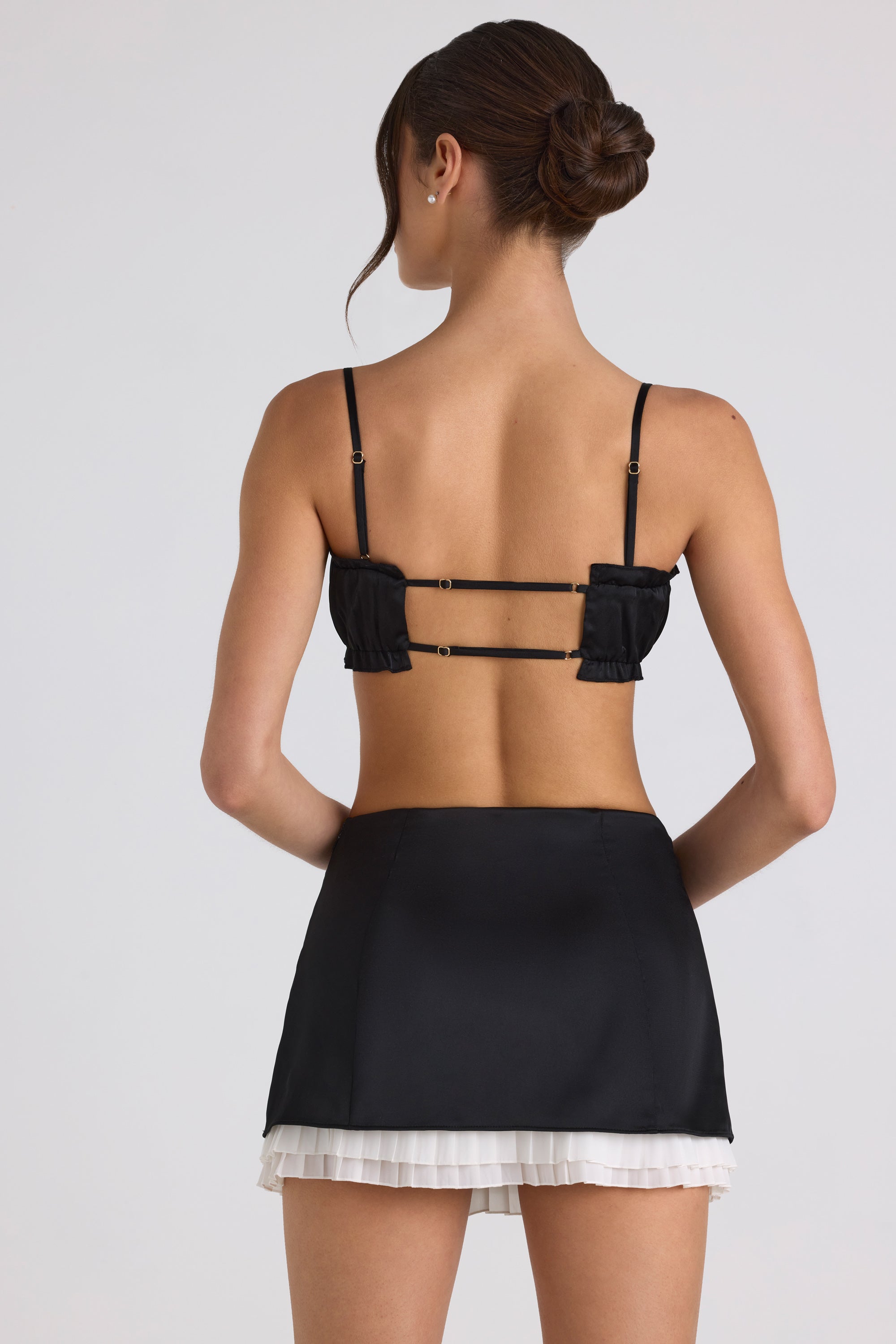 Ruffle-Trim Smocked Crop Top in Black、mySite、solidvoid