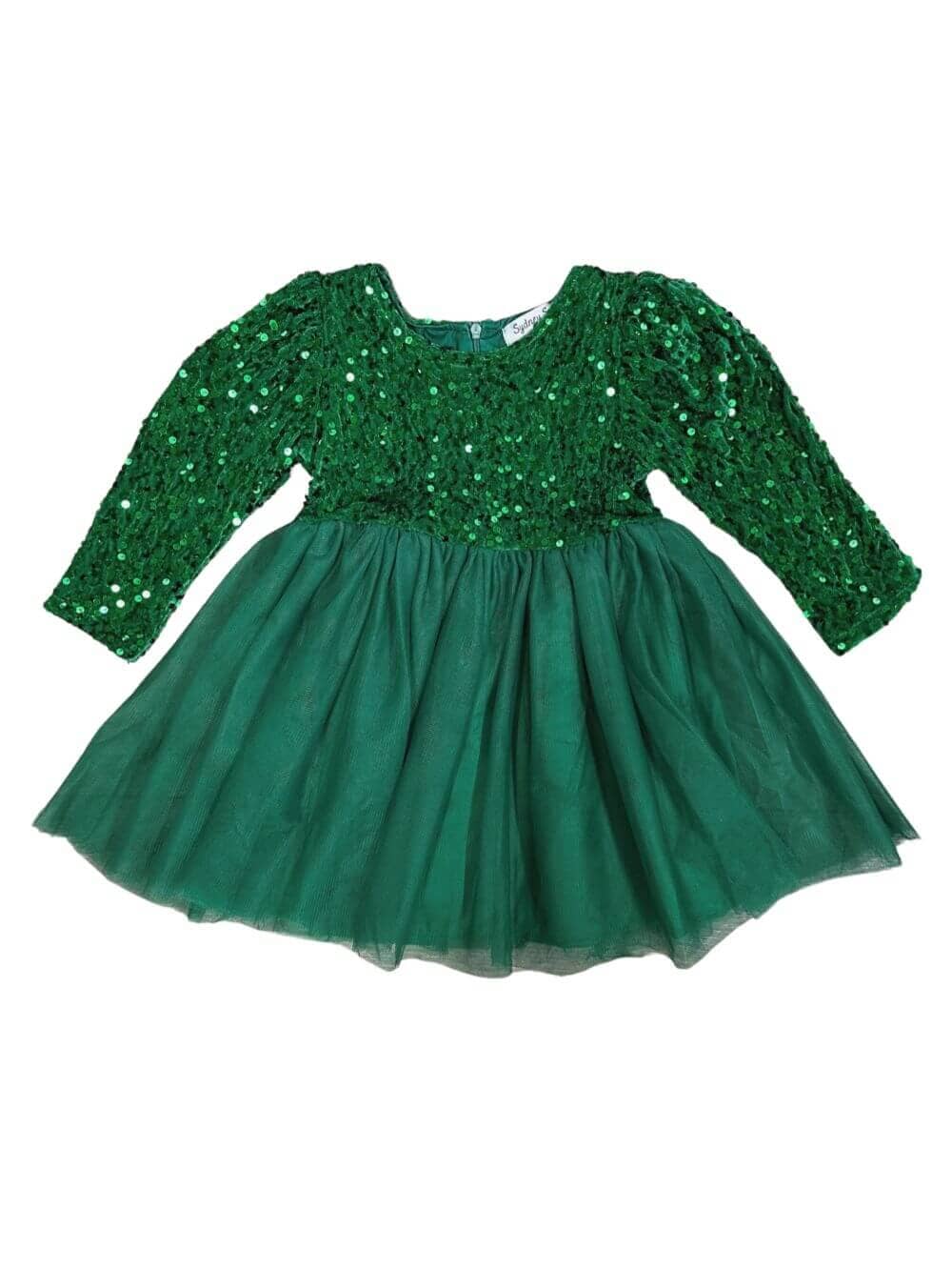 Kelly Green Sequin & Velvet Girls Chiffon Tutu Dress、mySite、camillekostekn