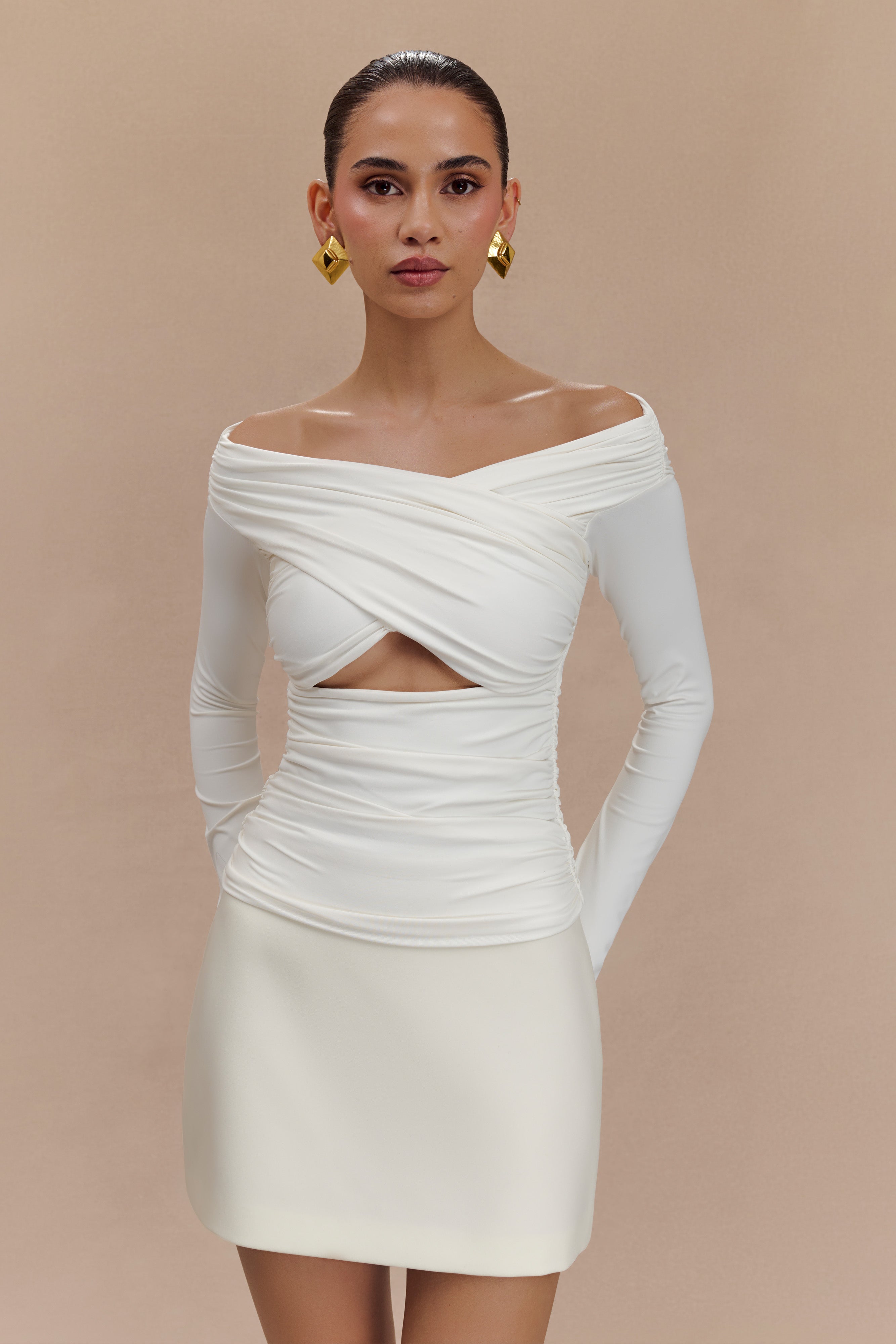 Jaden Off Shoulder Recycled Nylon Top - Ivory、mySite、solidvoid