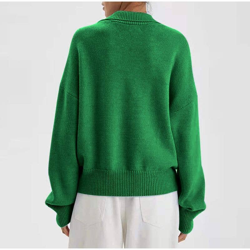 Ladies Solid Color V-Neck Knit Sweater Kelly Green、mySite、dreamappss
