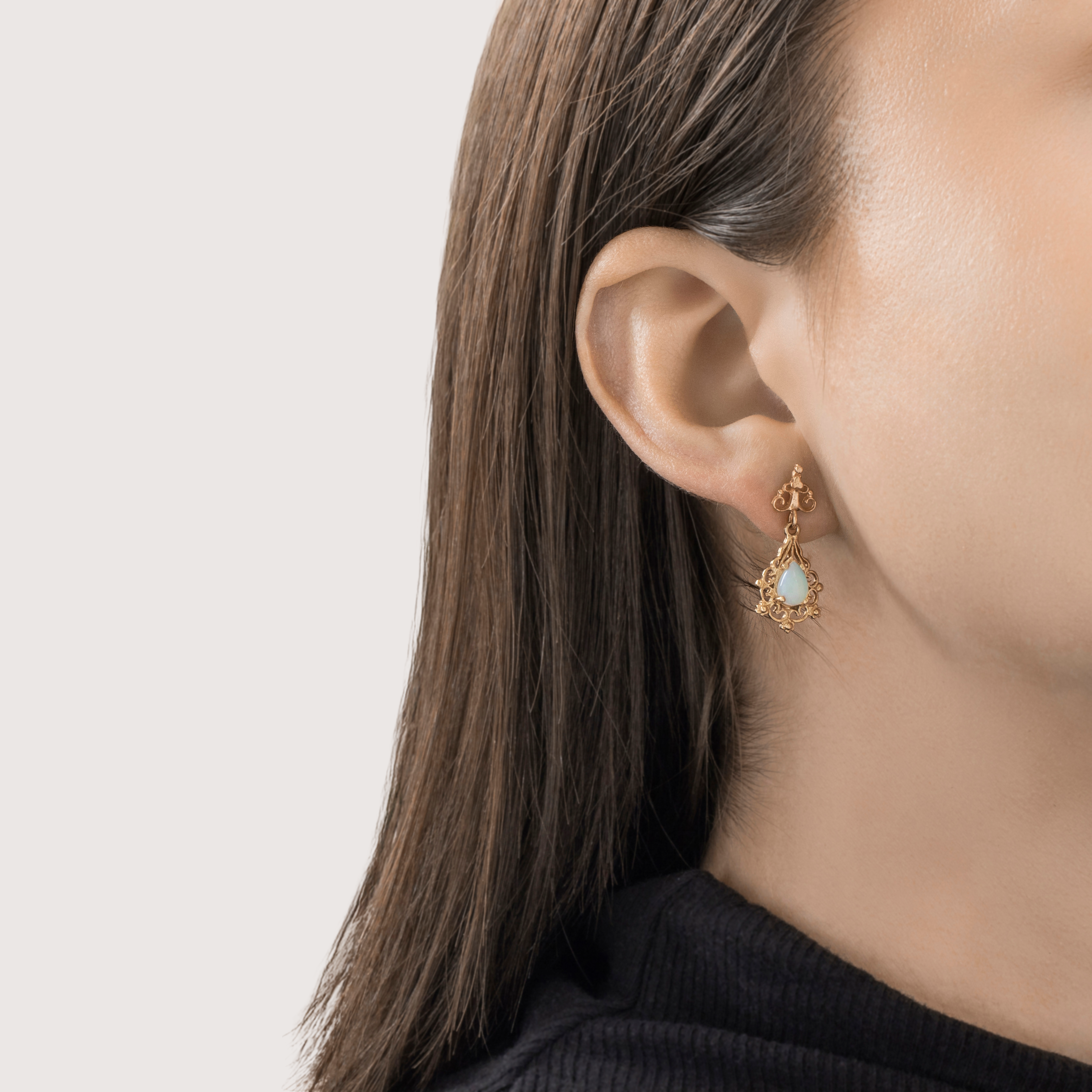 Vintage 14k Yellow Gold Opal Flashing Flourish Dangle Earrings、mySite、hinf8tx79