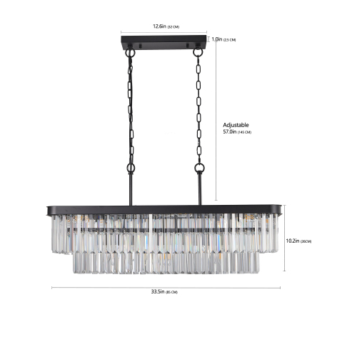 Chandeliers,Rectangular Crystal Chandelier Adjustable,E12 Modern Industrial Crystal Lights,Farmhouse Iron Ceiling Hanging Light for Kitchen Living Room Bedroom/Black(Bulb Not Included)、、eastwooduniform