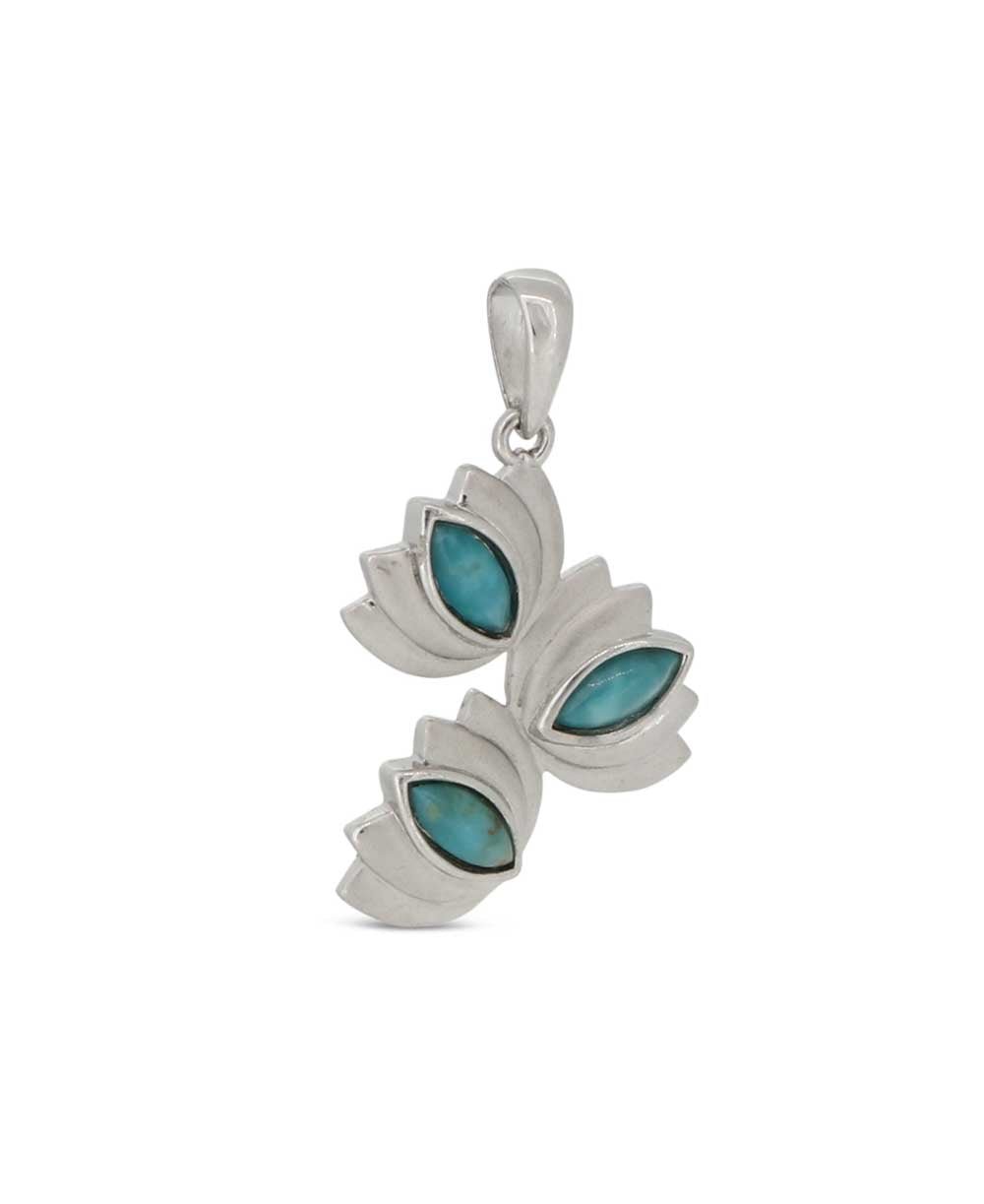 Brushed Sterling Silver Turquoise Triple Lotus Pendant、mySite、topwebapps