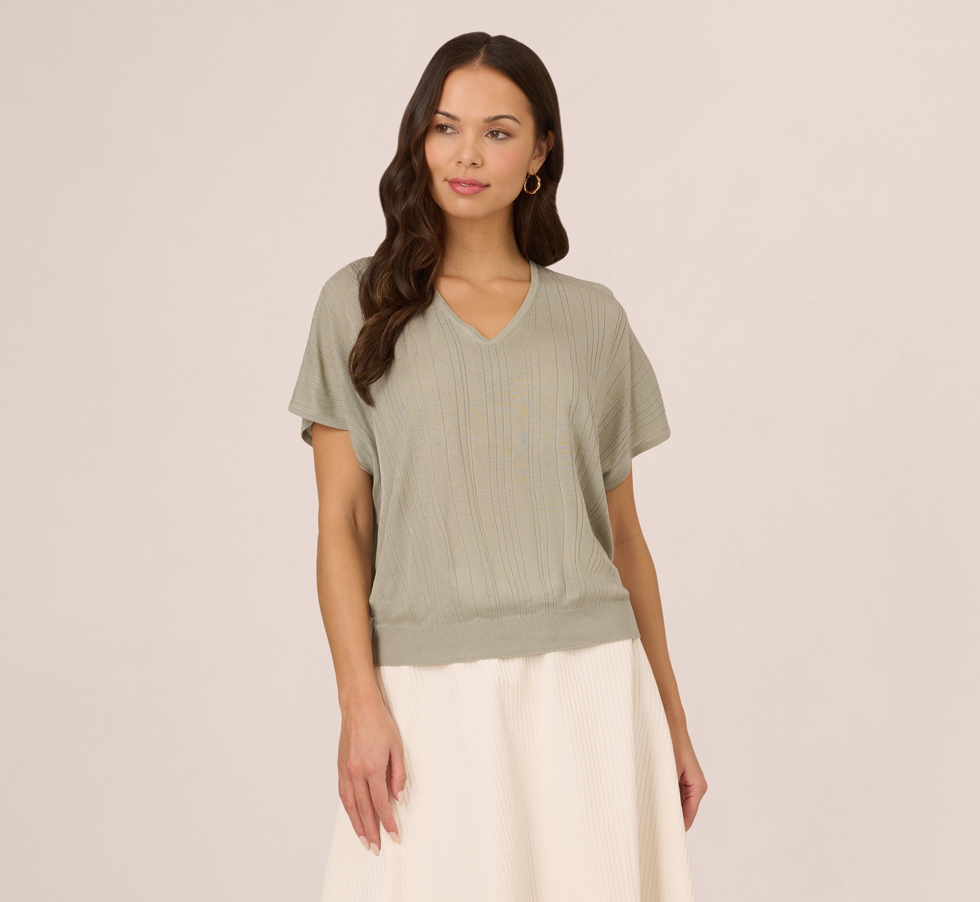 Short Sleeve Lightweight Rib Knit Sweater Top In Seafoam Mist、mySite、solidvoid