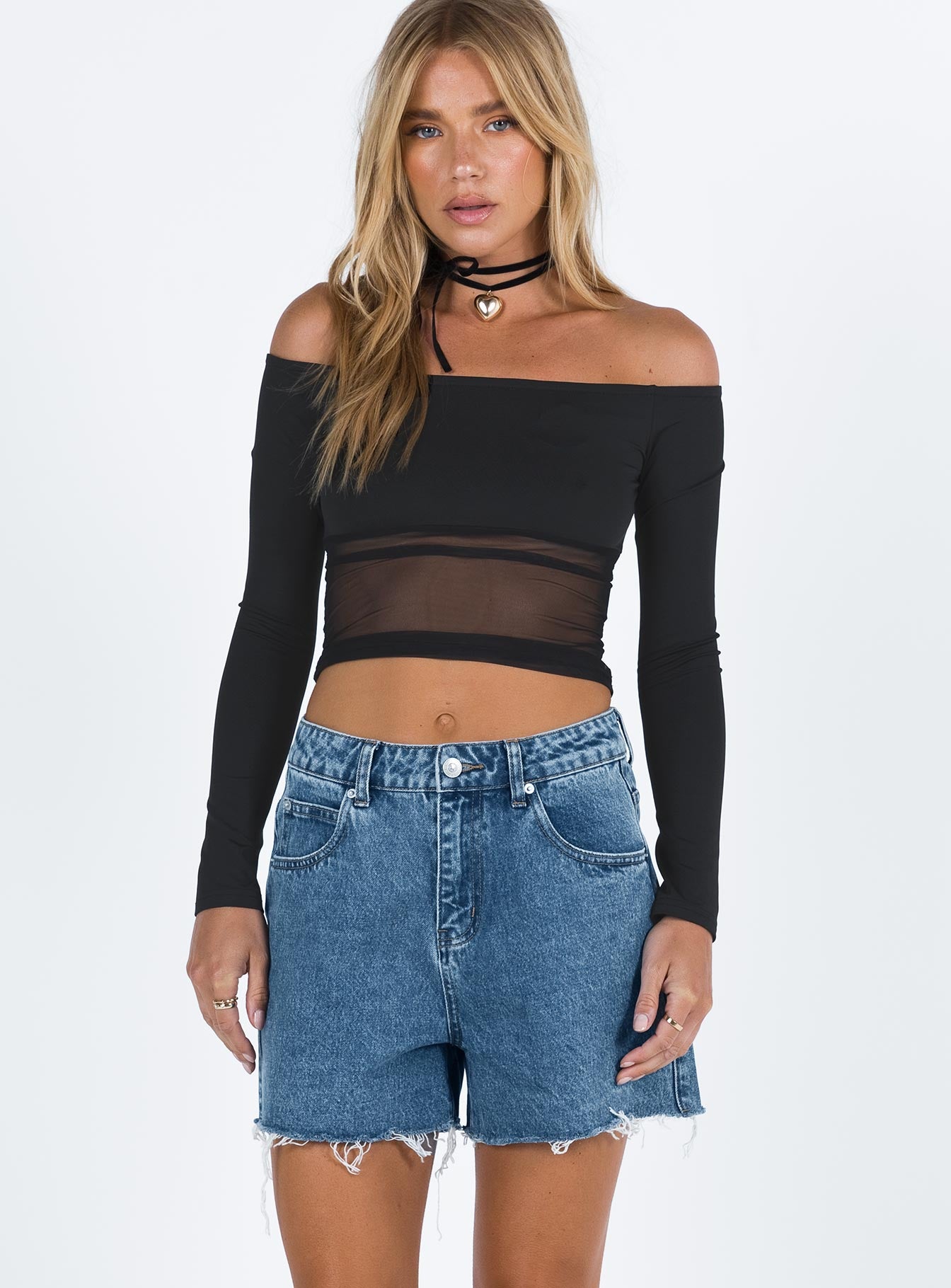 Laurena Denim Shorts Dark Washed Petite、mySite、solidvoid