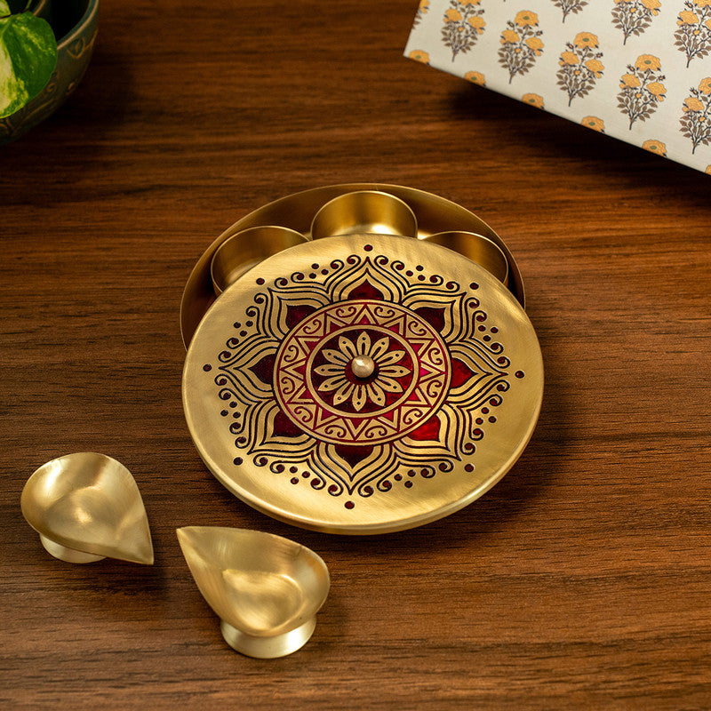 Brass Masaladan with Brass Diya | Masala Box | Maroon & Gold、mySite、camillekostekn