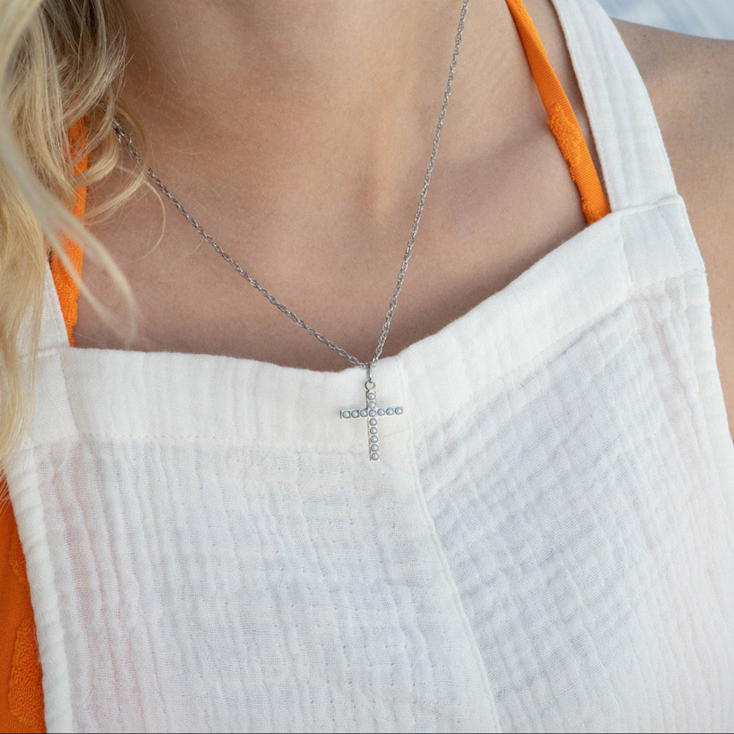 18K Gold PVD Stainless Steel Pearl Cross Charm / PDL0252、mySite、dreamappss