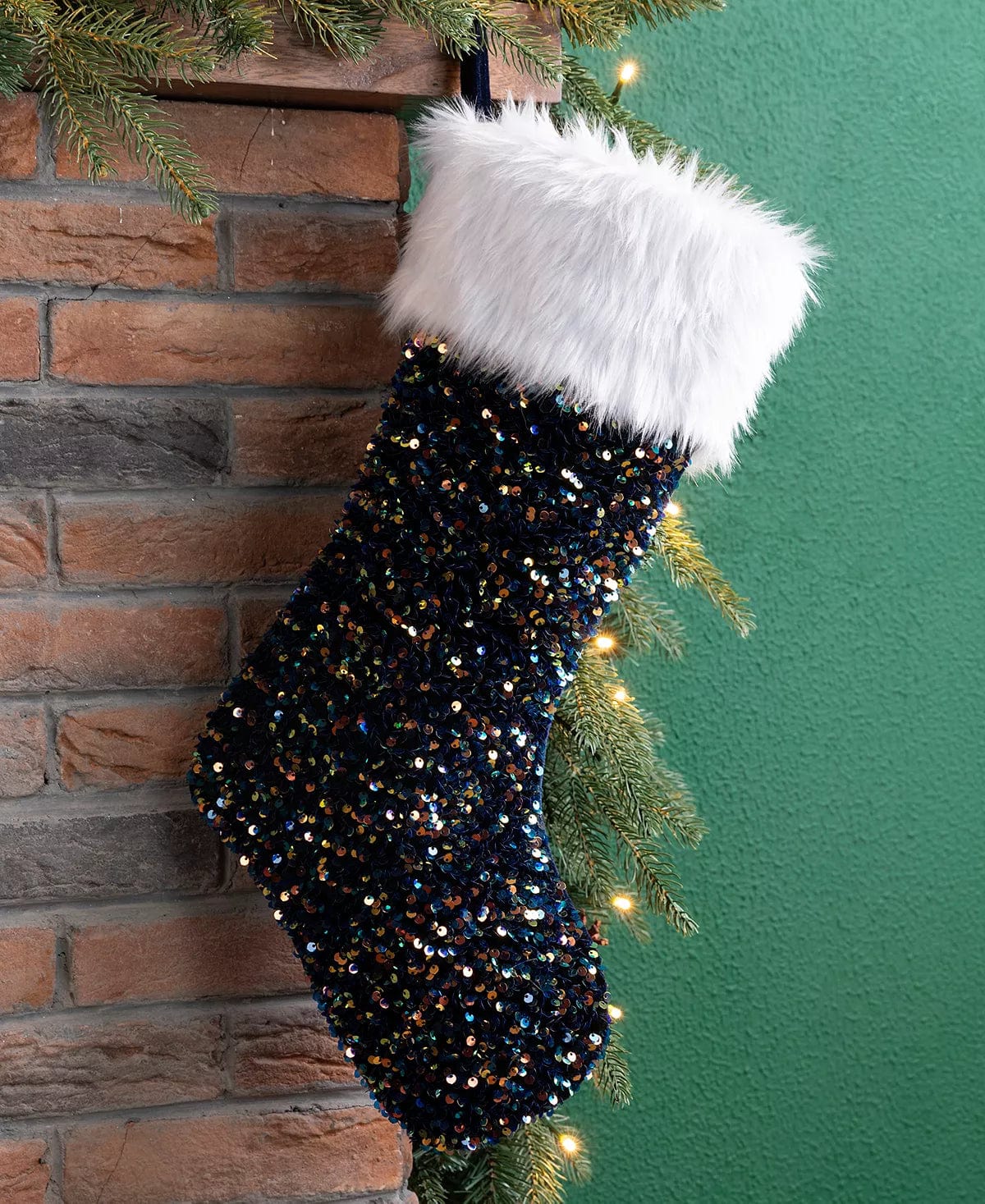 Sequin Christmas Stocking Candy and Gift Pouch Imported Polyester、mySite、g9winljtr