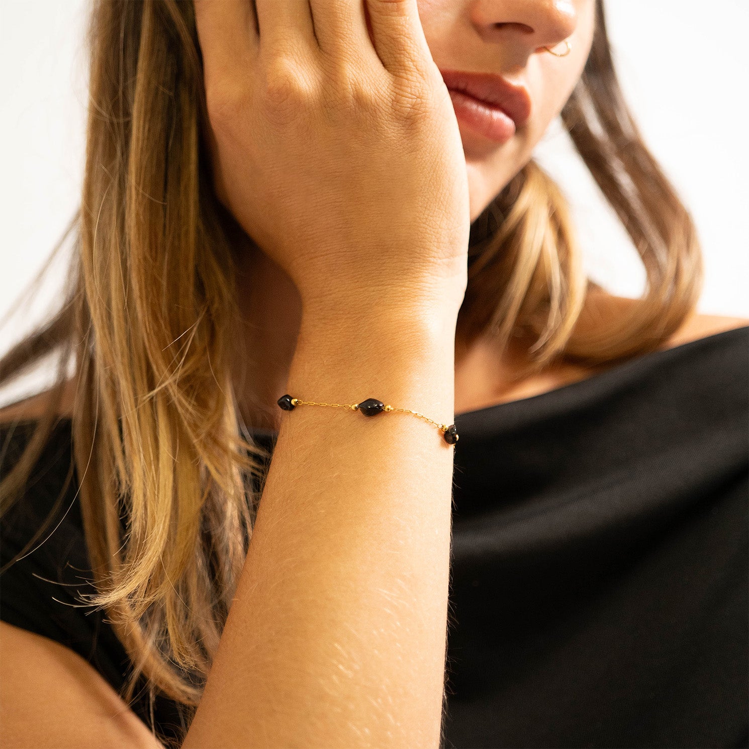 18K Gold PVD Stainless Steel Beaded Stone Chain - By The Foot / SPL1017、mySite、dreamappss