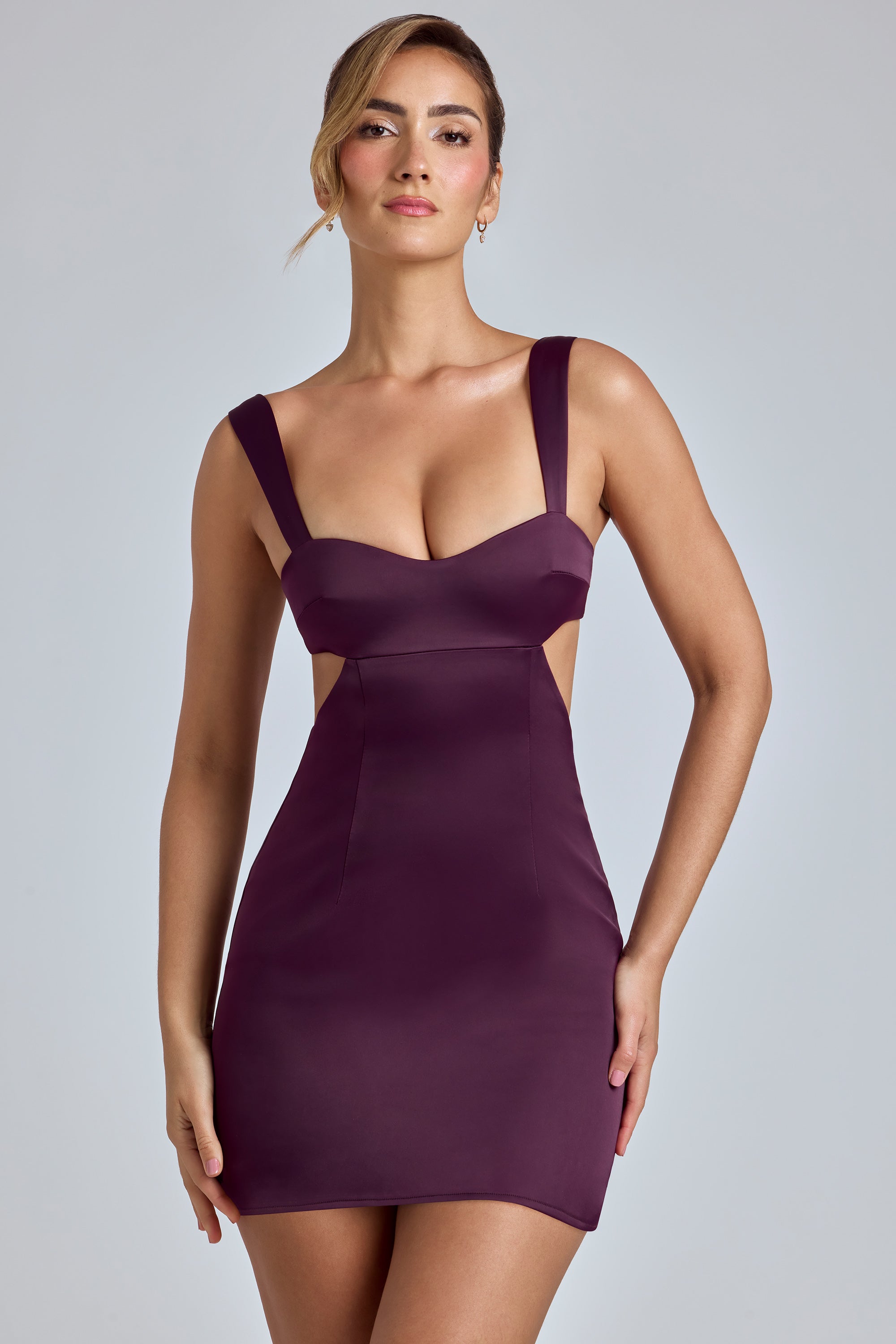 Cut-Out Satin Mini Dress in Plum、mySite、solidvoid