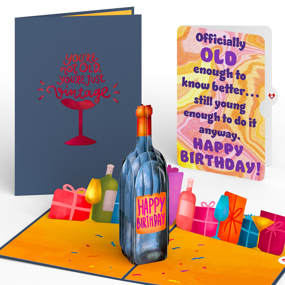 Vintage Wine Birthday Pop-Up Card and Old Enough Young Enough Sentiment Set、mySite、solidvoid