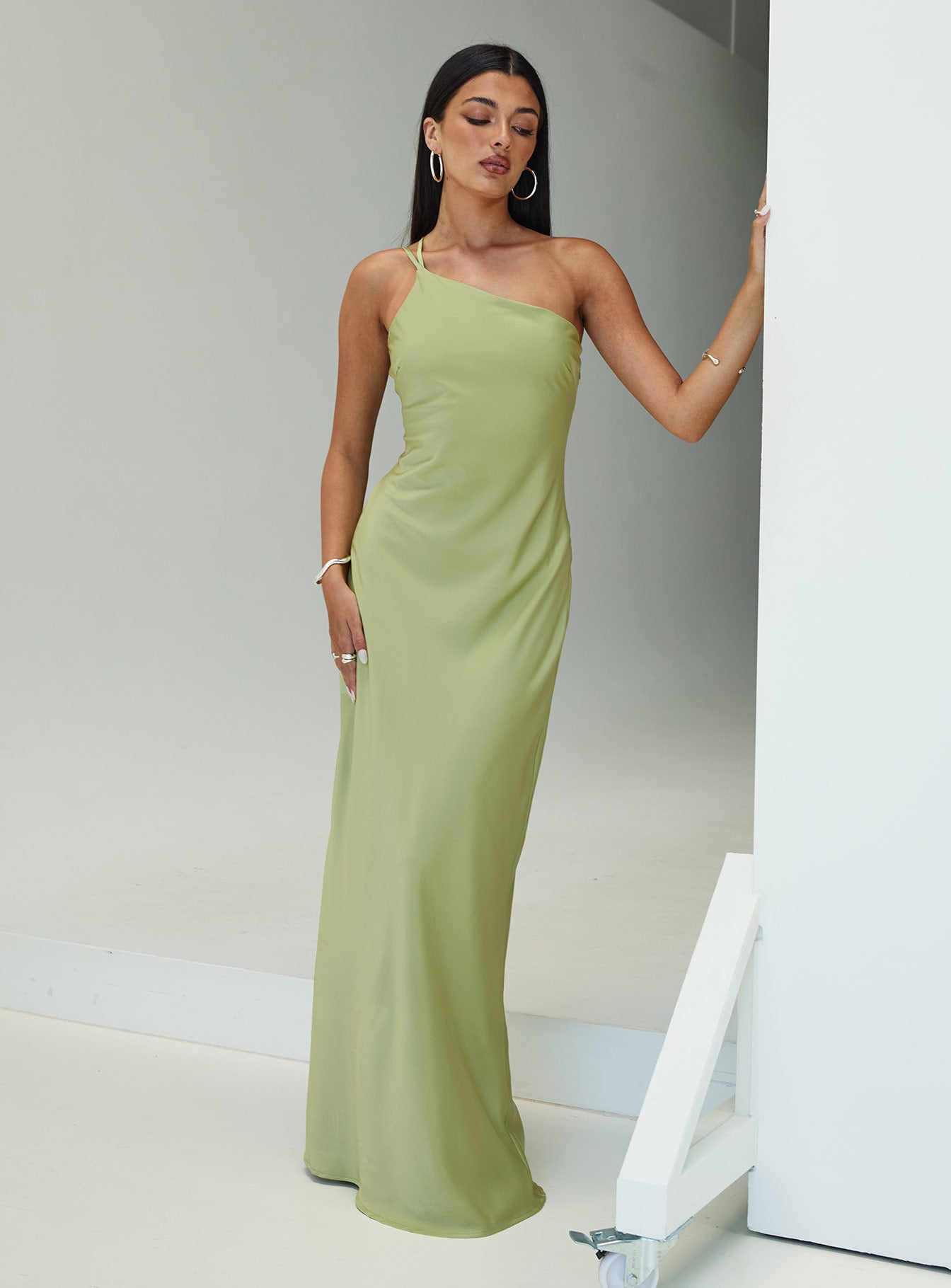 Nehemiah One Shoulder Maxi Dress Green、mySite、solidvoid