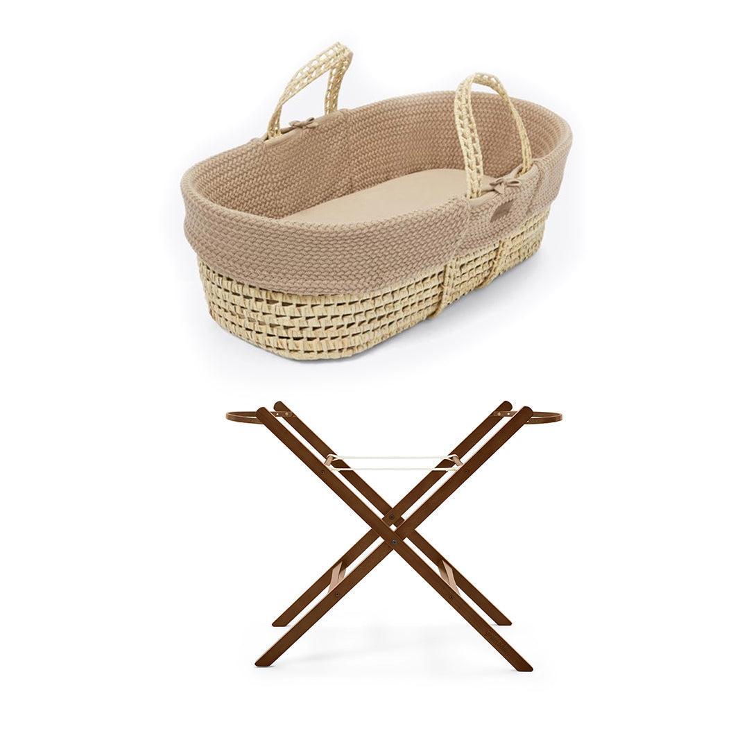  The Little Green Sheep Wheat Knit Moses Basket and Foldable Stand Bundle - Truffle / Walnut、mySite、merchandisen