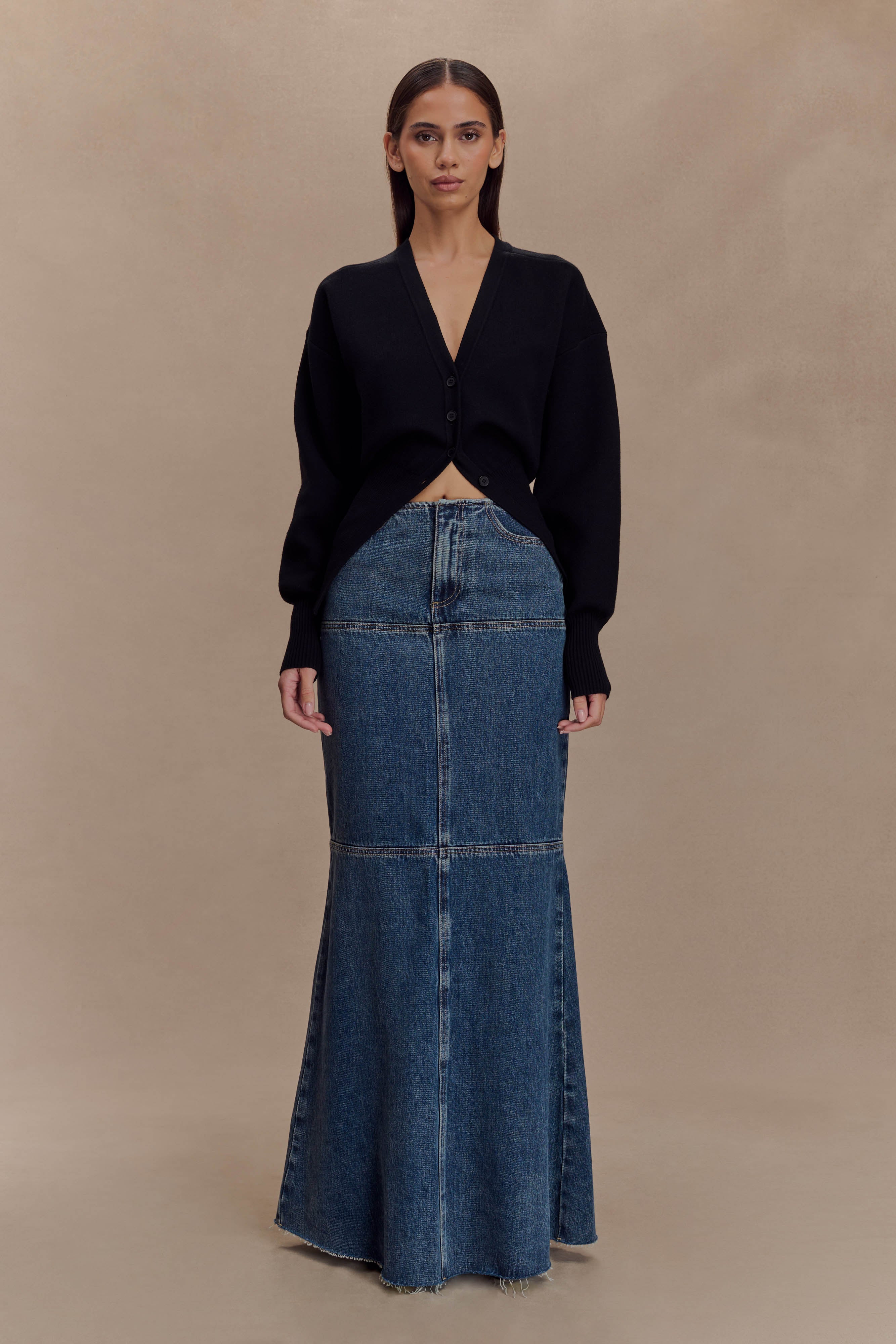 Loretta Denim Maxi Skirt - Washed Dark Blue、mySite、solidvoid