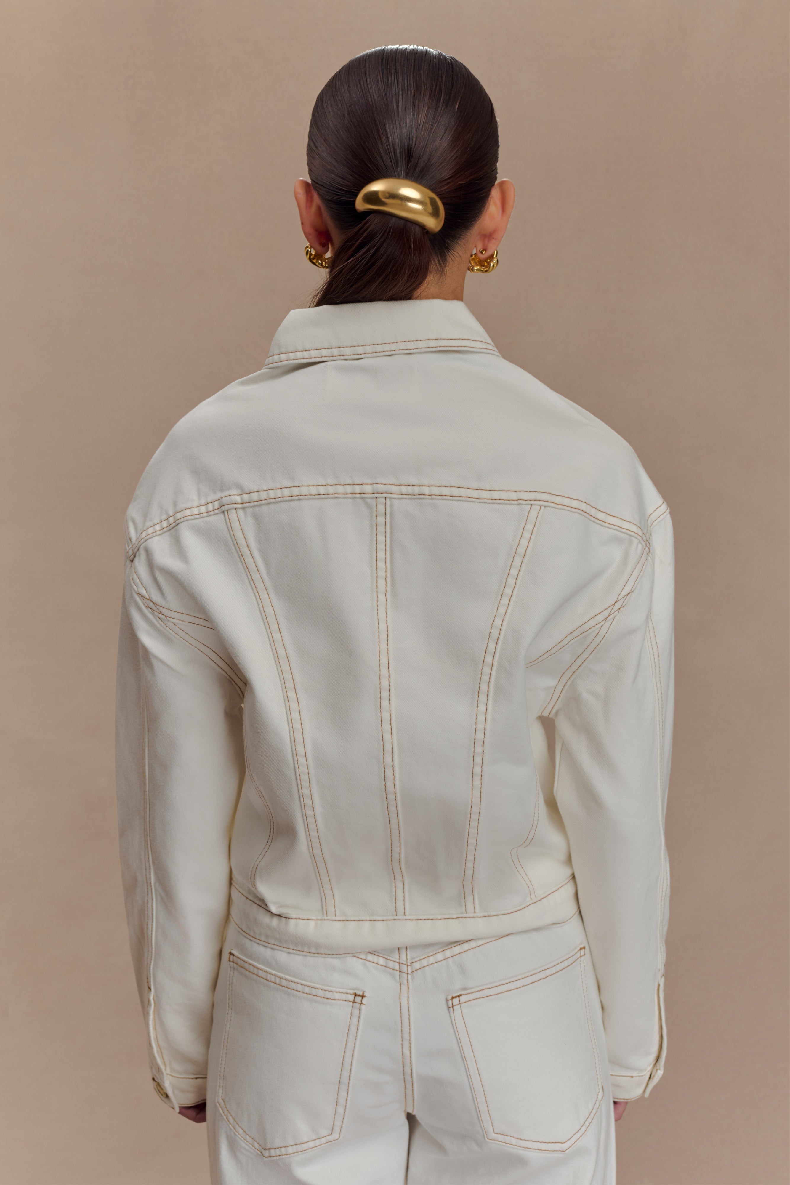 Kirra Cinched Denim Jacket - White、mySite、solidvoid