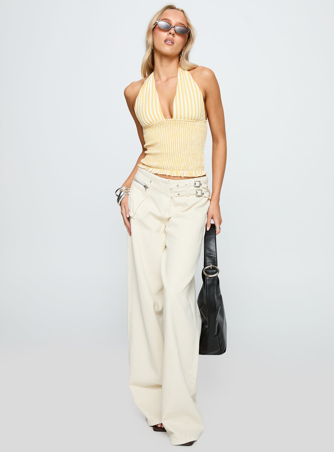 Averin Shirred Halter Top Lemon Stripe、mySite、solidvoid