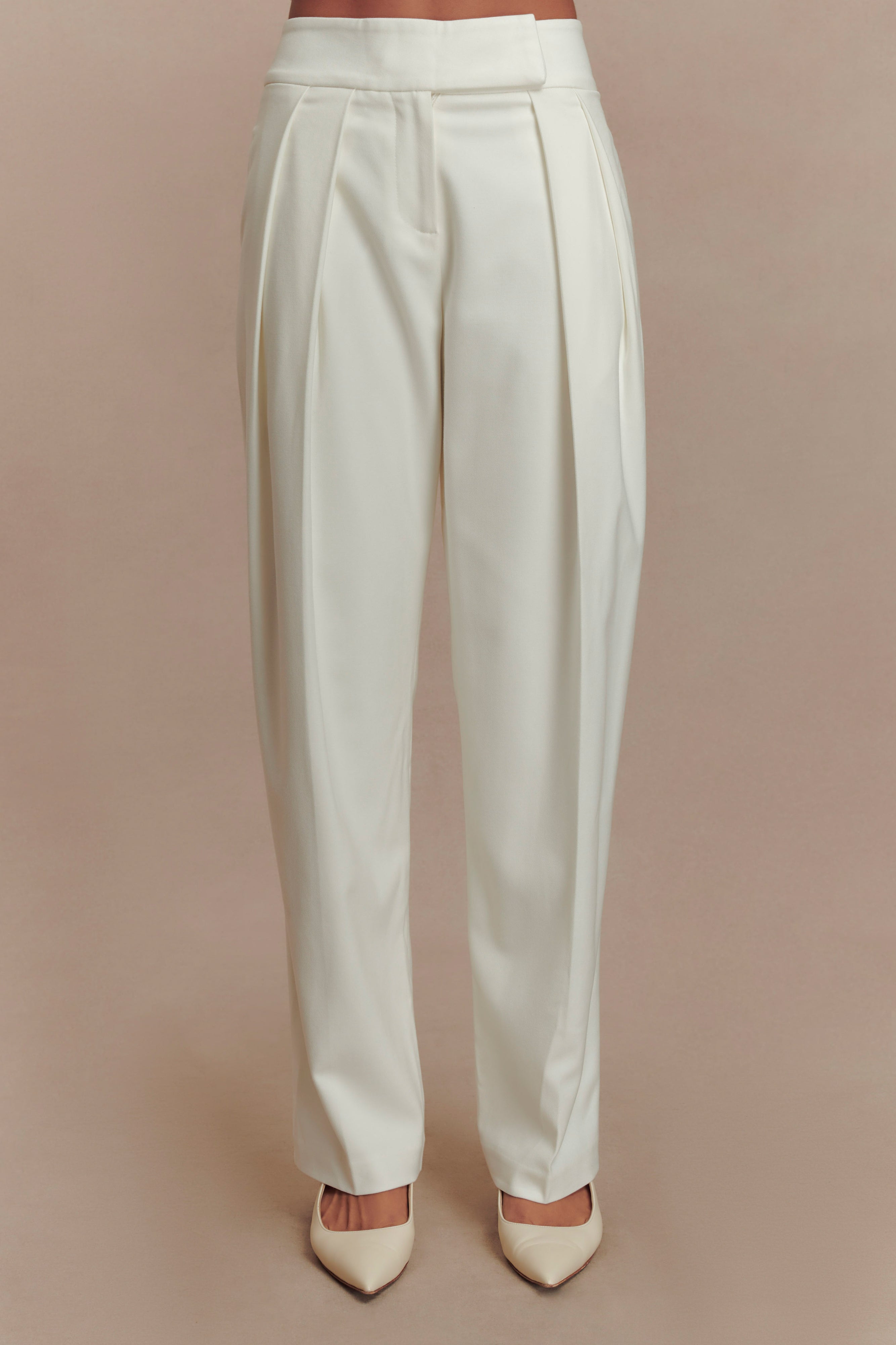Penelope Pleated High Waisted Pants - Ivory、mySite、solidvoid