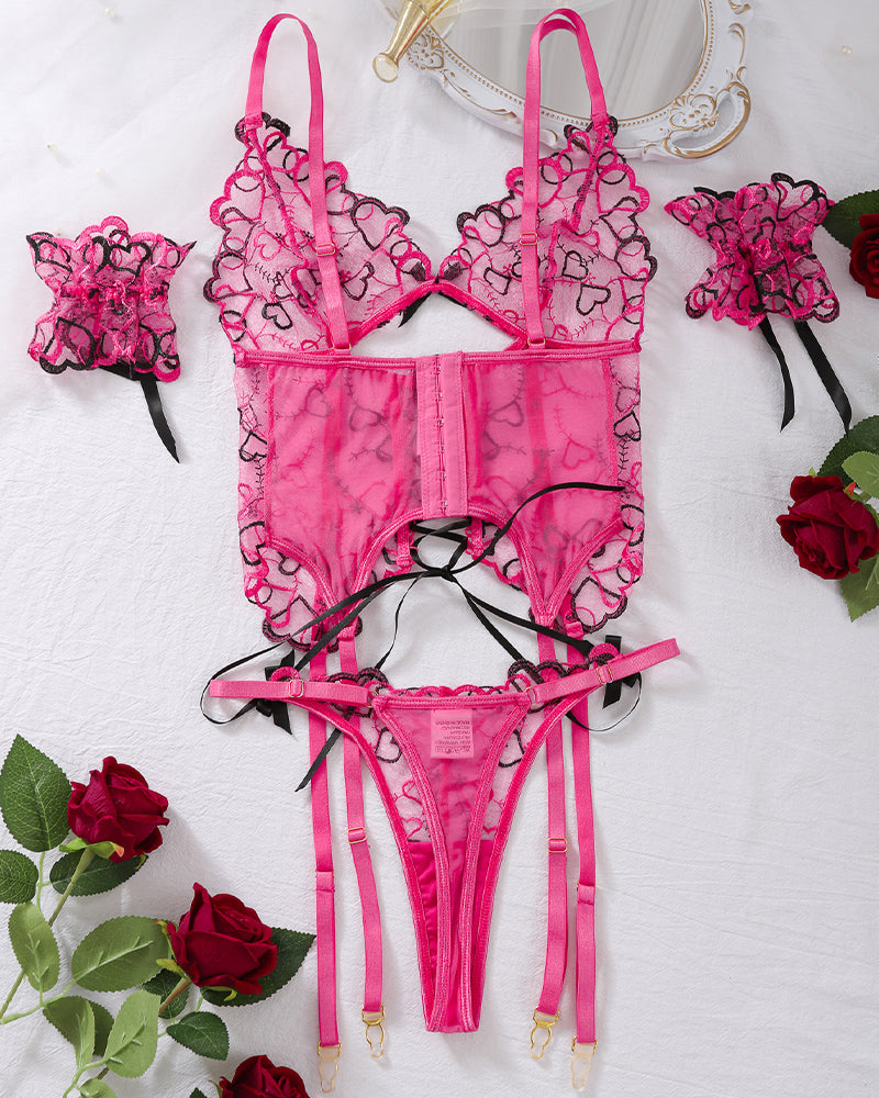Thin Strappy Heart Embroidered Bra Sets、mySite、bengalsvssteelers