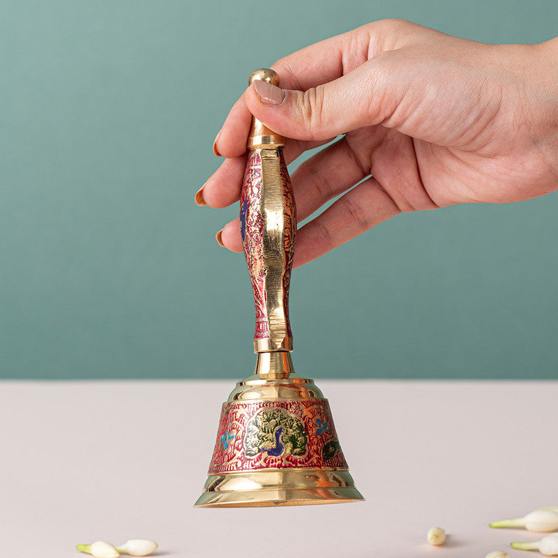 Brass Pooja Bell | Floral Design | Gold | 15 cm、mySite、camillekostekn