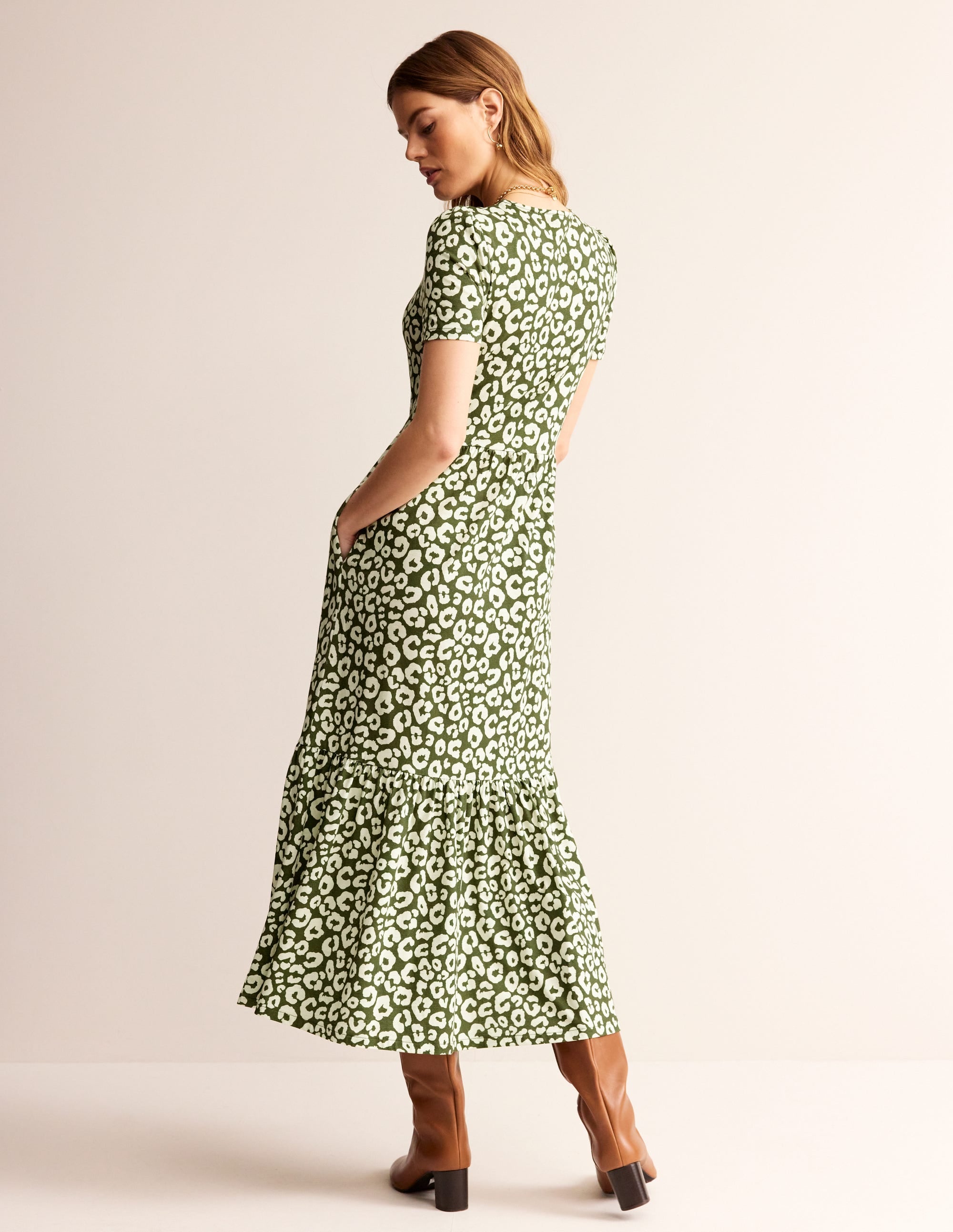  Emma Tiered Jersey Midi Dress-Moss, Animal Cheetah、mySite、ashleygrahame