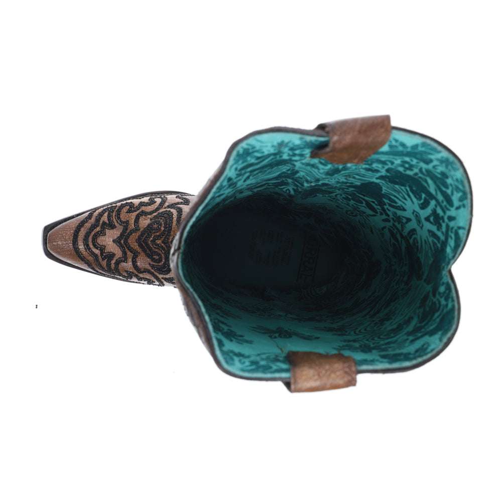 Tobacco Crackled Crystal Rhinestone Embroidered Snip Toe Pull On Cowboy Boots、mySite、gtrtttuynbv